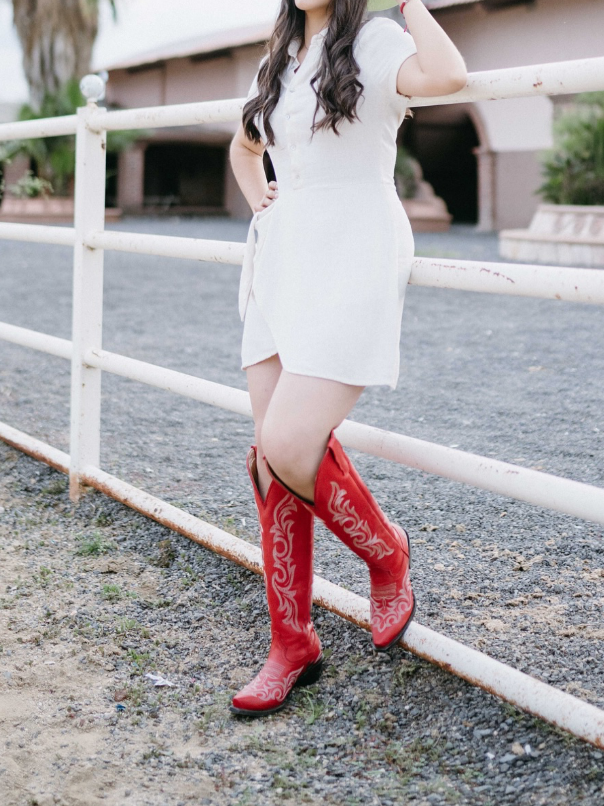 Red Embroidery Snip-Toe Wide Calf Western Boots Knee High Tall Boots