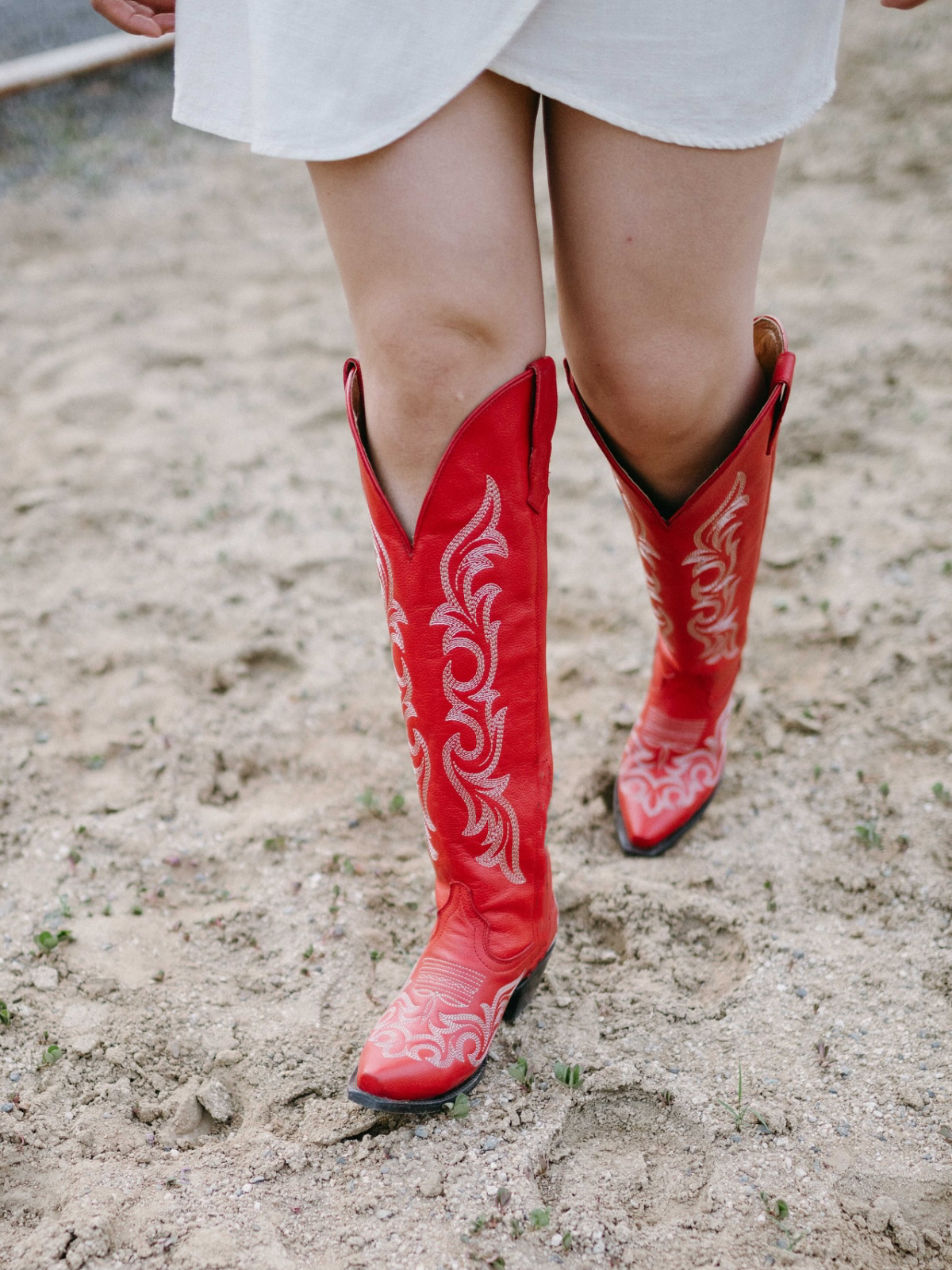 Red Embroidery Snip-Toe Wide Calf Western Boots Knee High Tall Boots