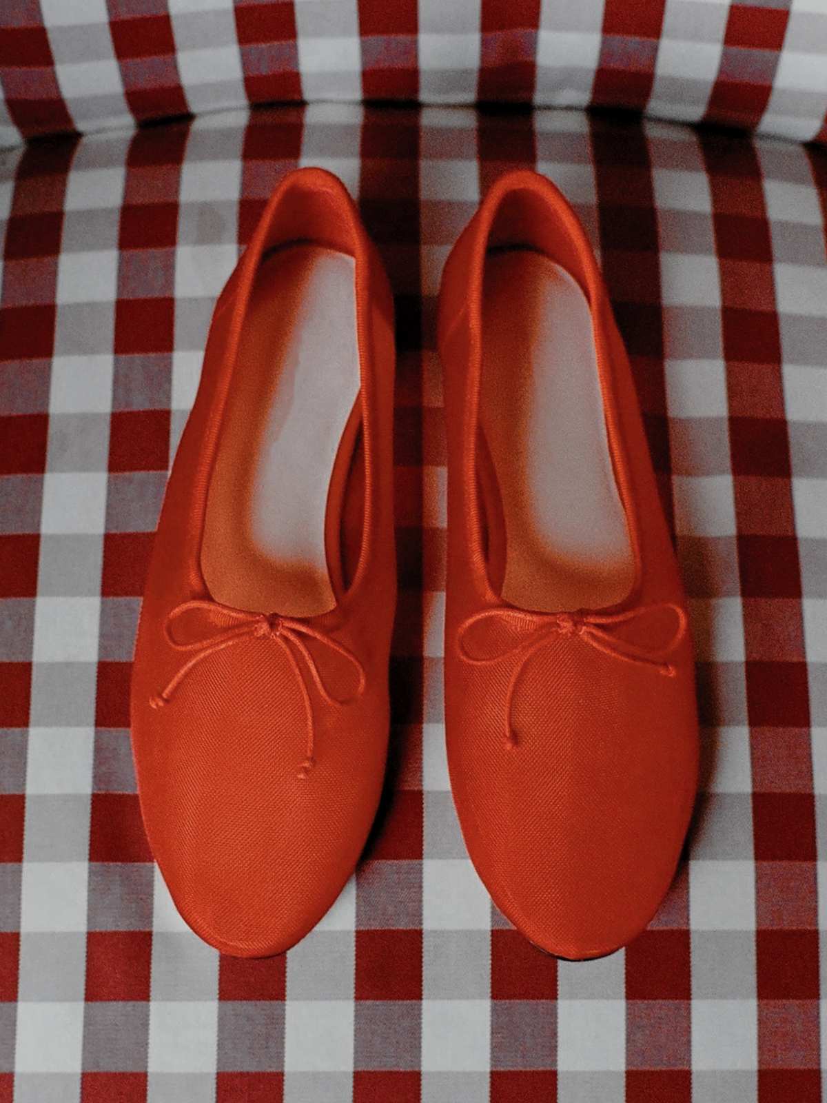 Red Mesh Almond-Toe Ballet Bow Flats