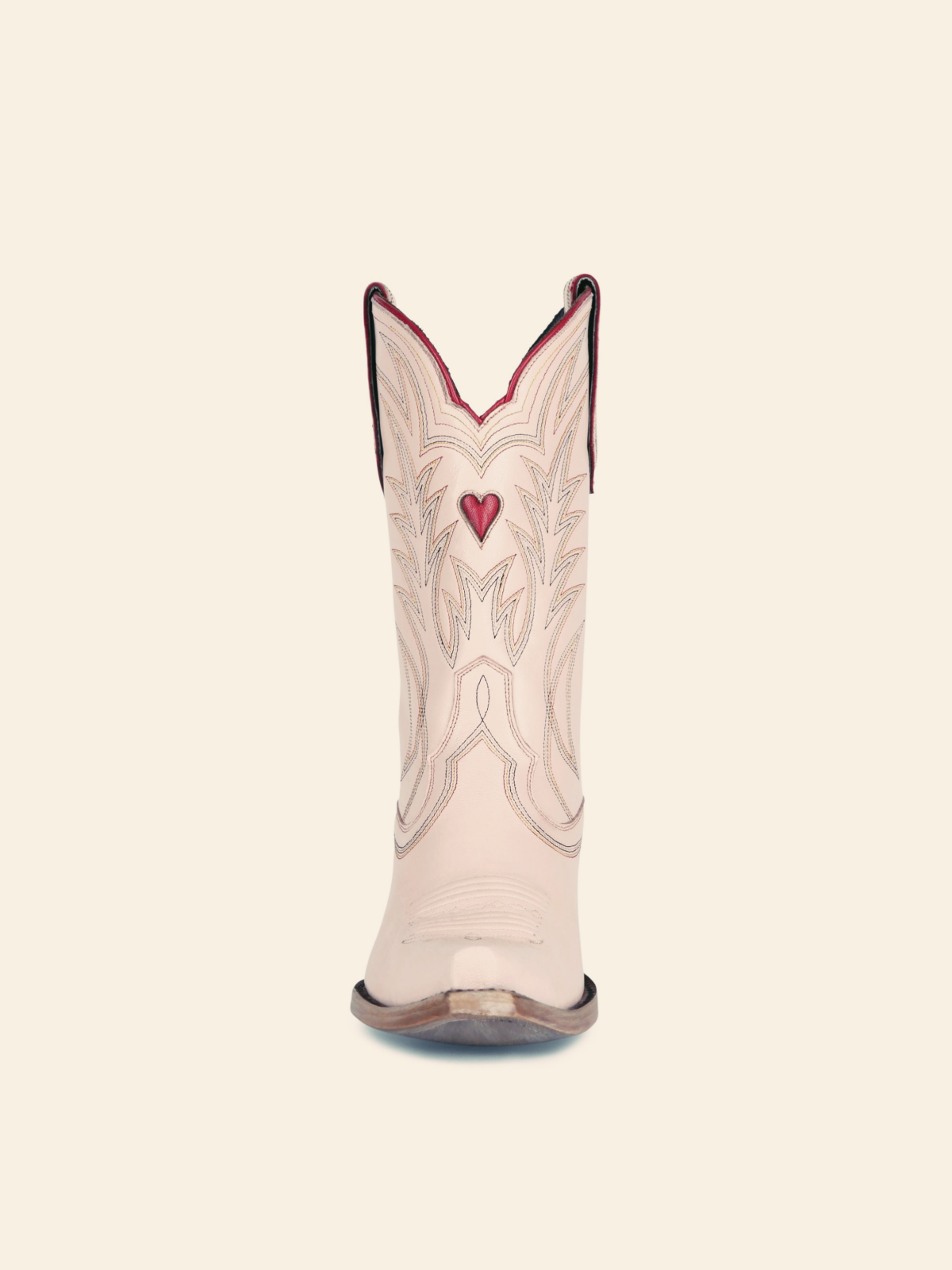 Light Pink Heart Inlay Embroidery Snip-Toe Wide Calf Cowgirl Boots