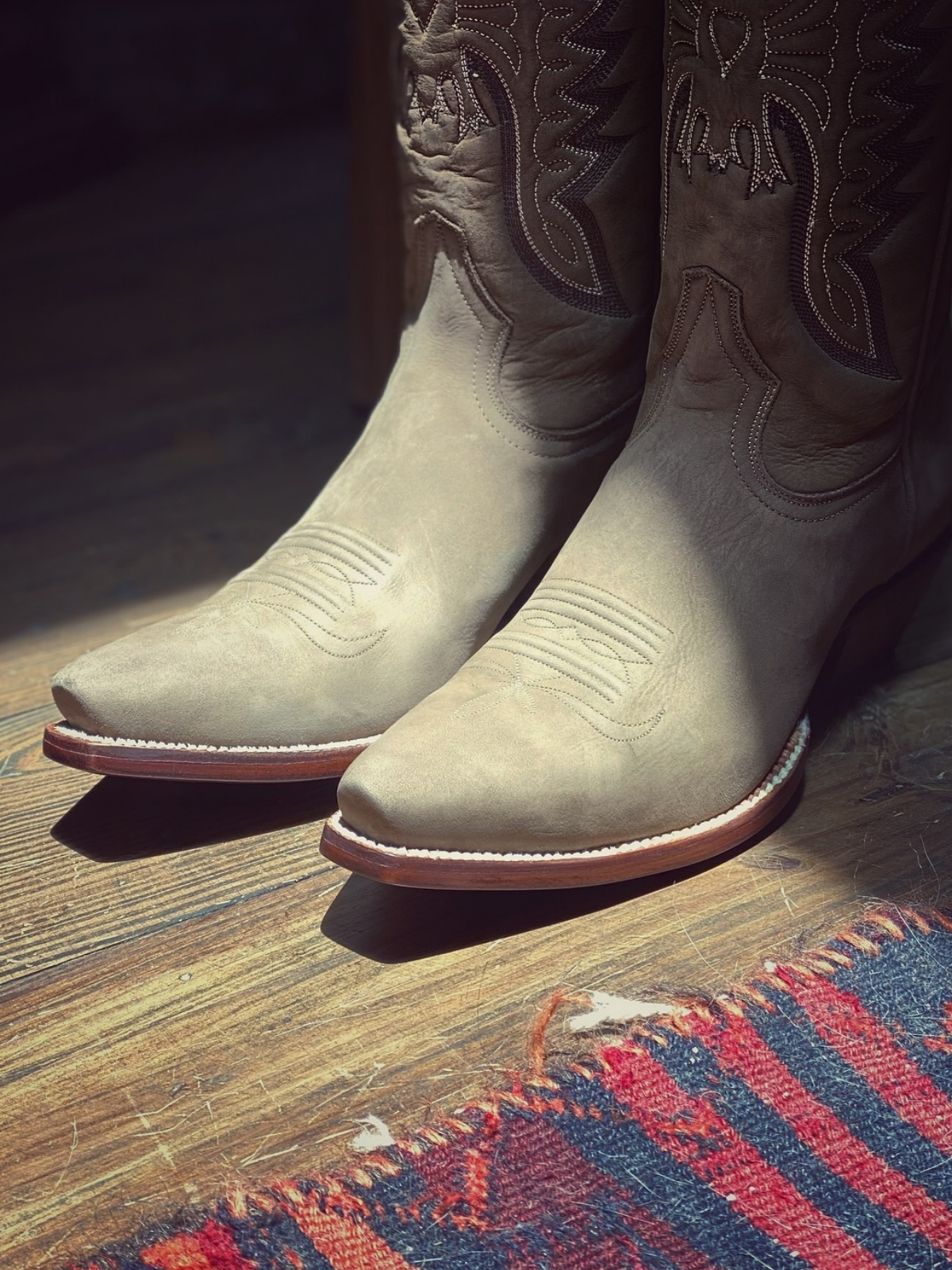 Light Brown Eagle And Heart Embroidery Snip-Toe Wide Mid Calf Tall Cowgirl Boots