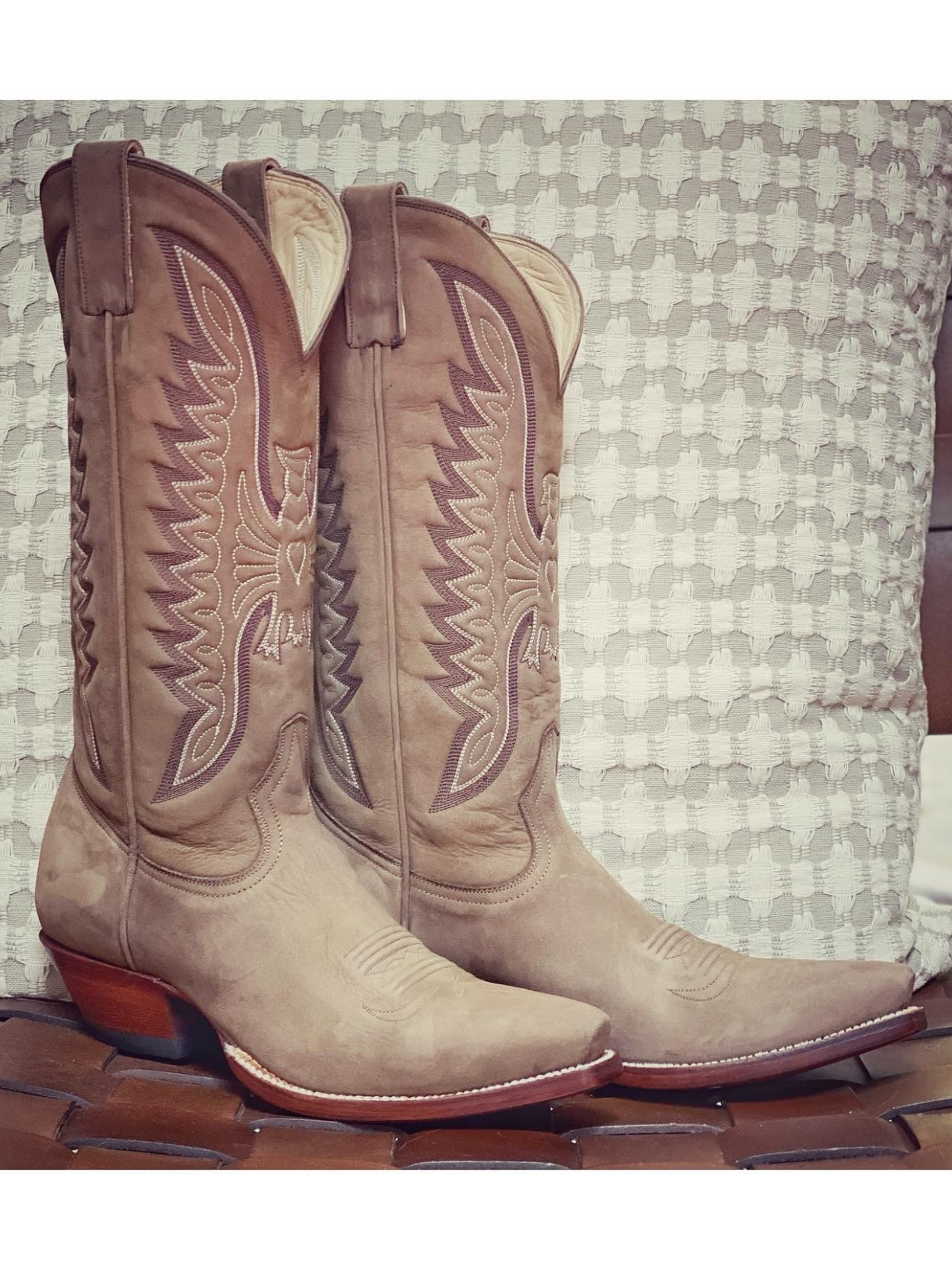 Light Brown Eagle And Heart Embroidery Snip-Toe Wide Mid Calf Tall Cowgirl Boots