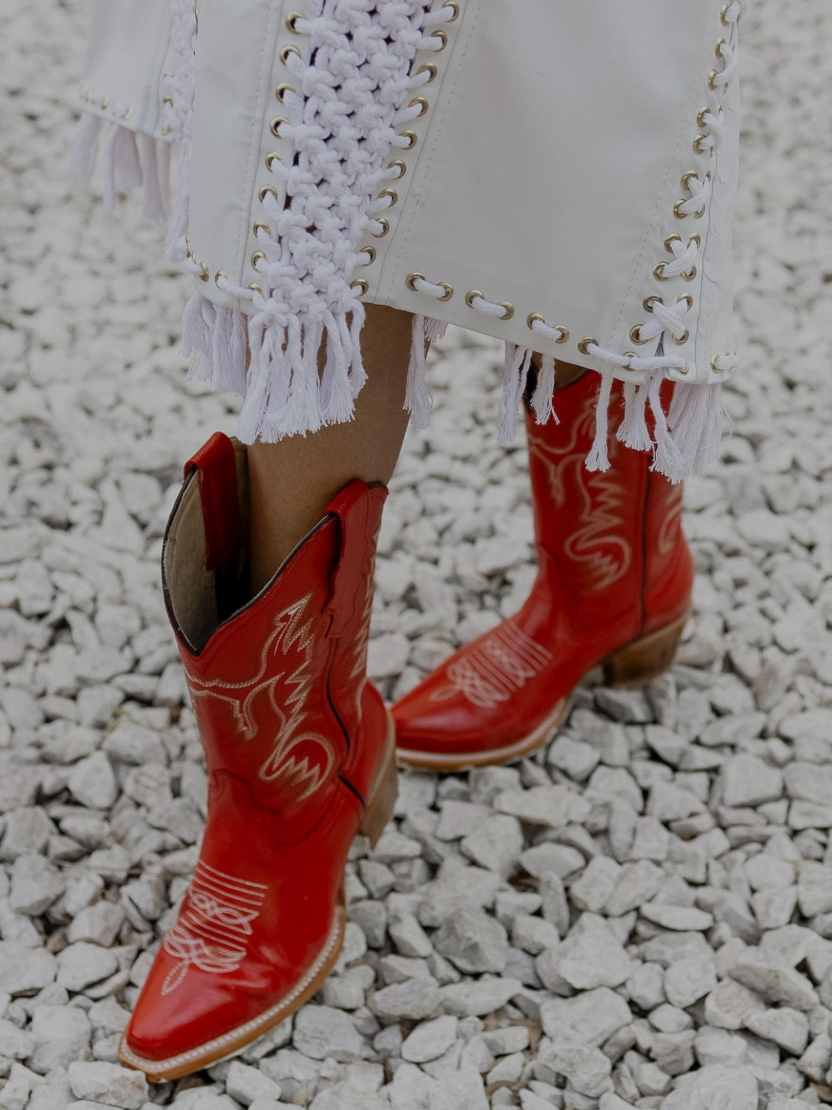 Red Embroidery Snip-Toe Tall Wide Mid Calf Western Boots For Women