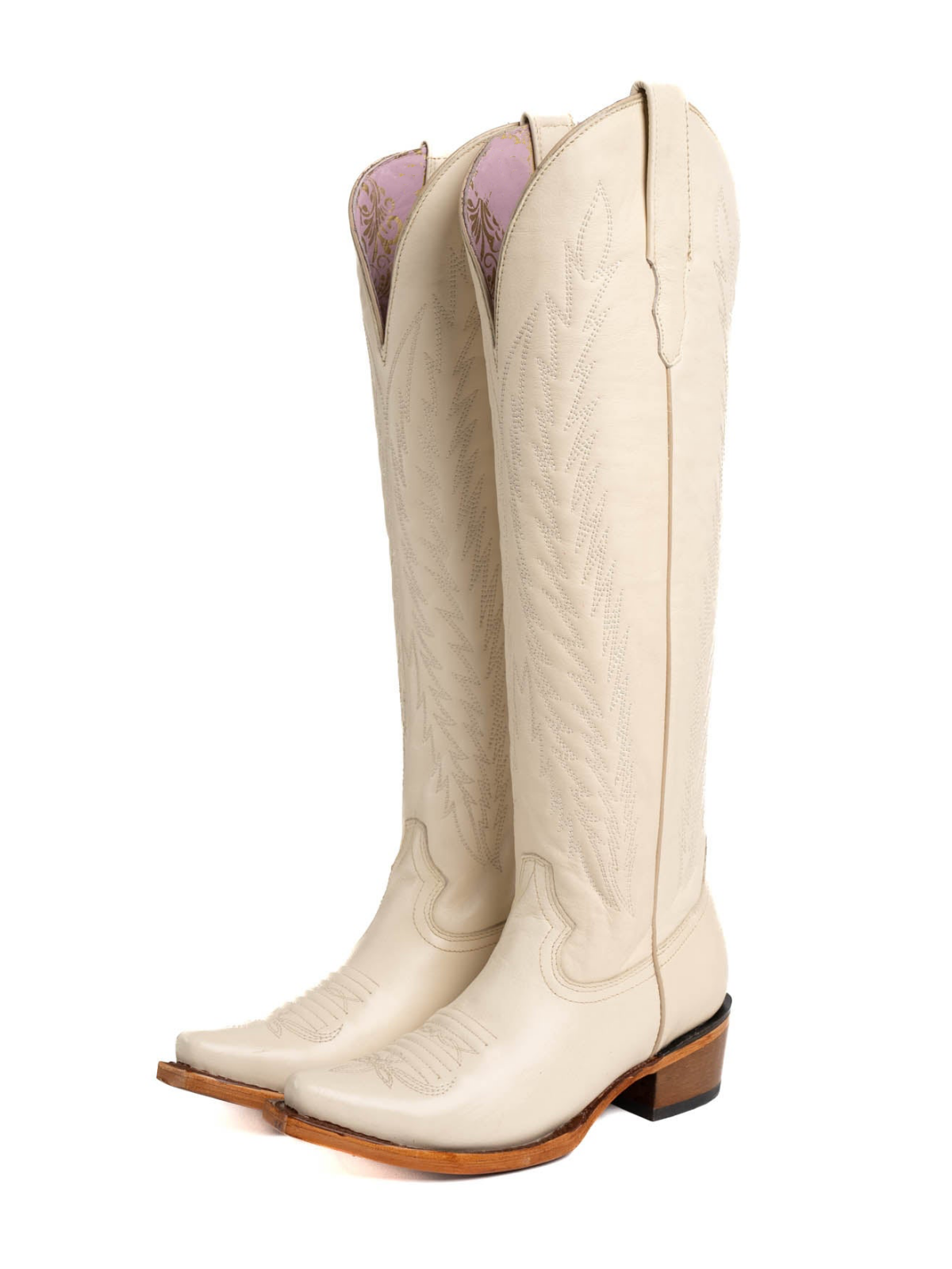 Ivory Snip-Toe Embroidery Tall Half-Zip Knee High Cowgirl Boots