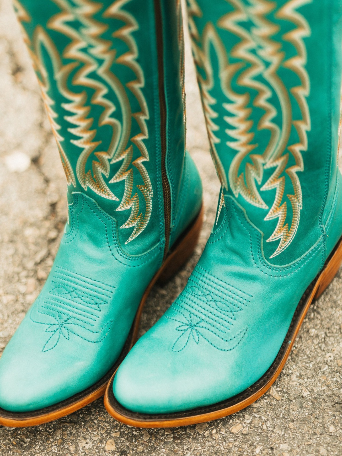 Full-Zip Almond-Toe Classic Embroidery Tall Knee High Cowgirl Boots - Green