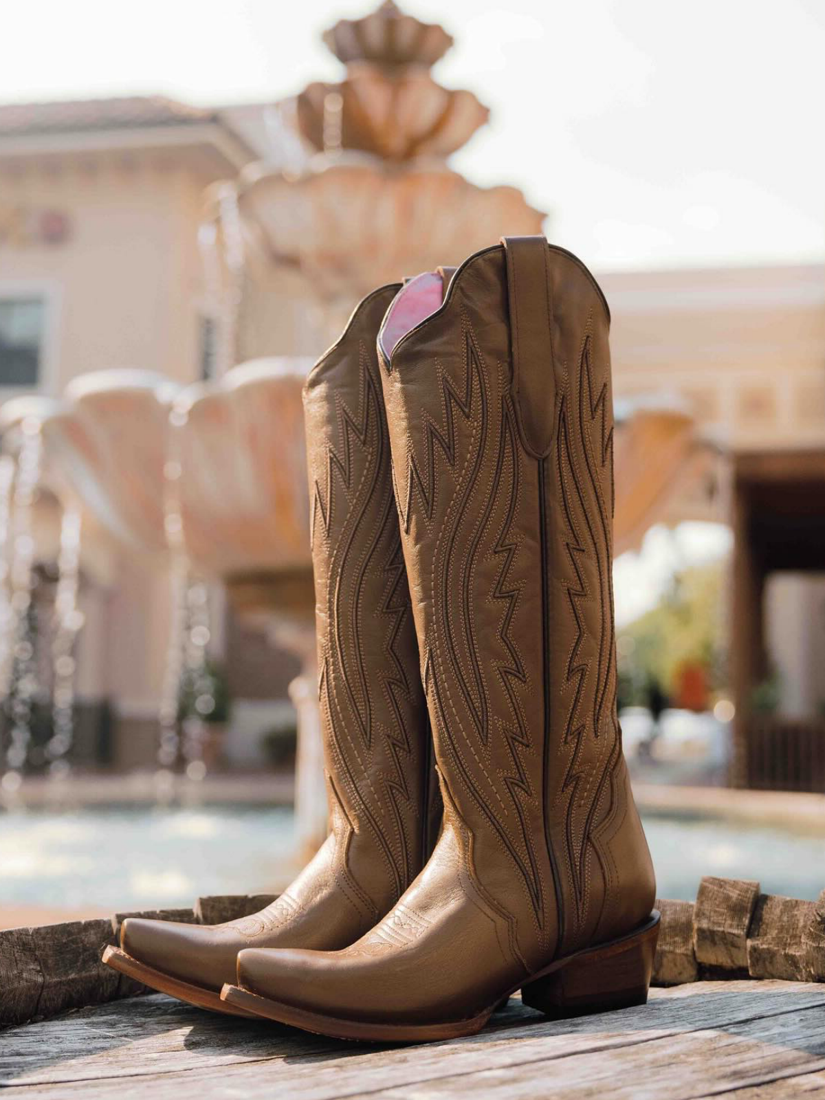 Brown Embroidery Snip-Toe Knee High Half-Zip Tall Cowgirl Boots