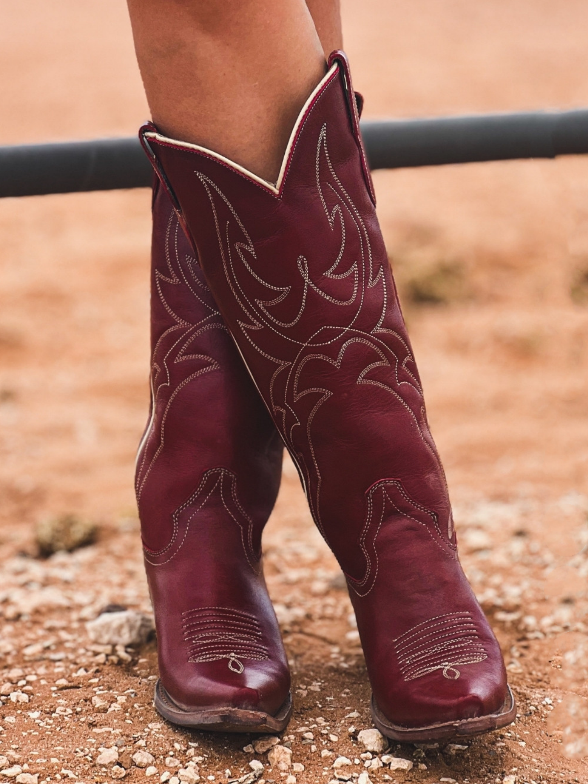 Brick Red Snip-Toe Embroidery Wide Mid Calf Tall Cowgirl Boots