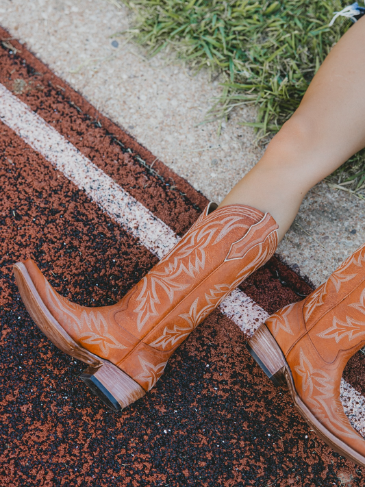 Orange Snip-Toe Tall Embroidery Wide Mid Calf Cowgirl Boots