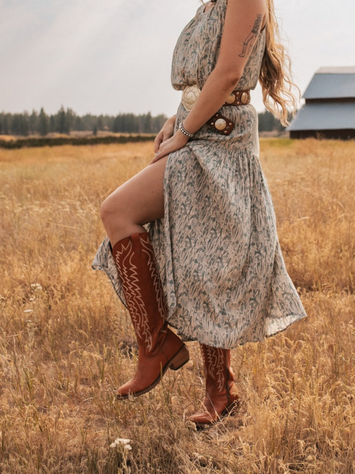 Full-Zip Almond-Toe Classic Embroidery Tall Knee High Cowgirl Boots - Brown