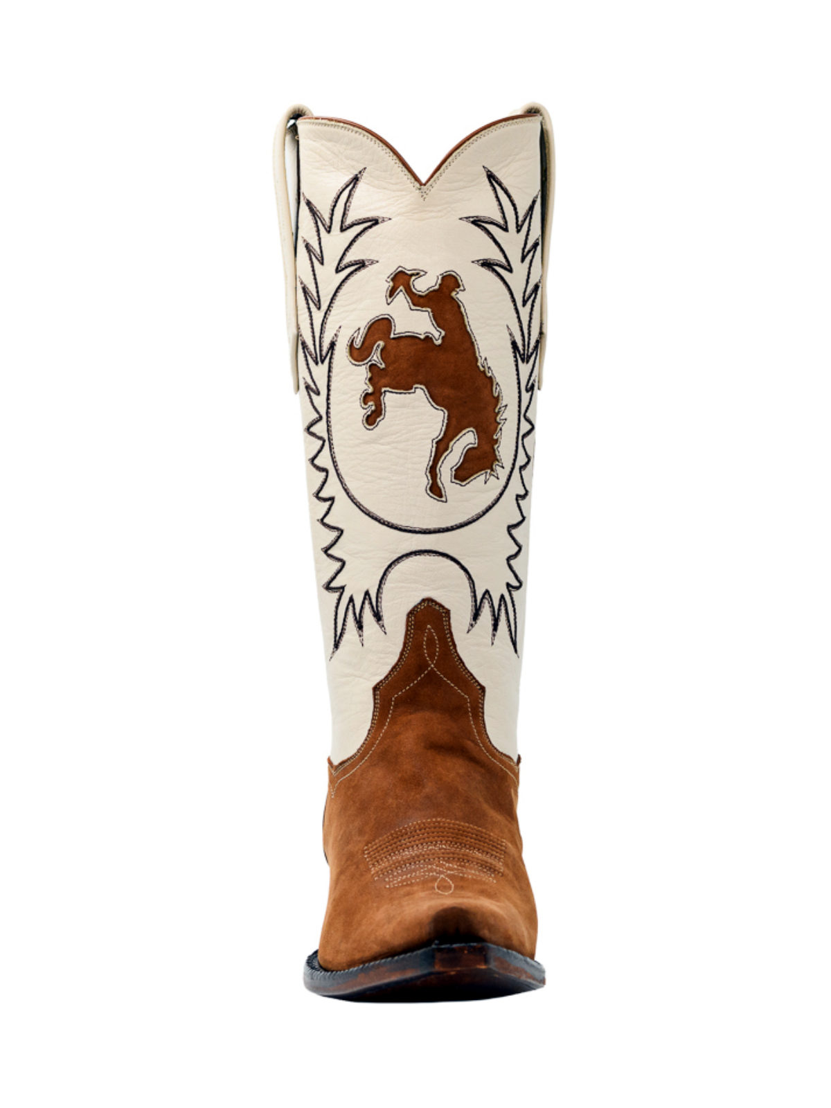 Contrast Cream And Brown Snip-Toe Embroidery Cowboy Inaly Wide Mid Calf Tall Cowgirl Boots