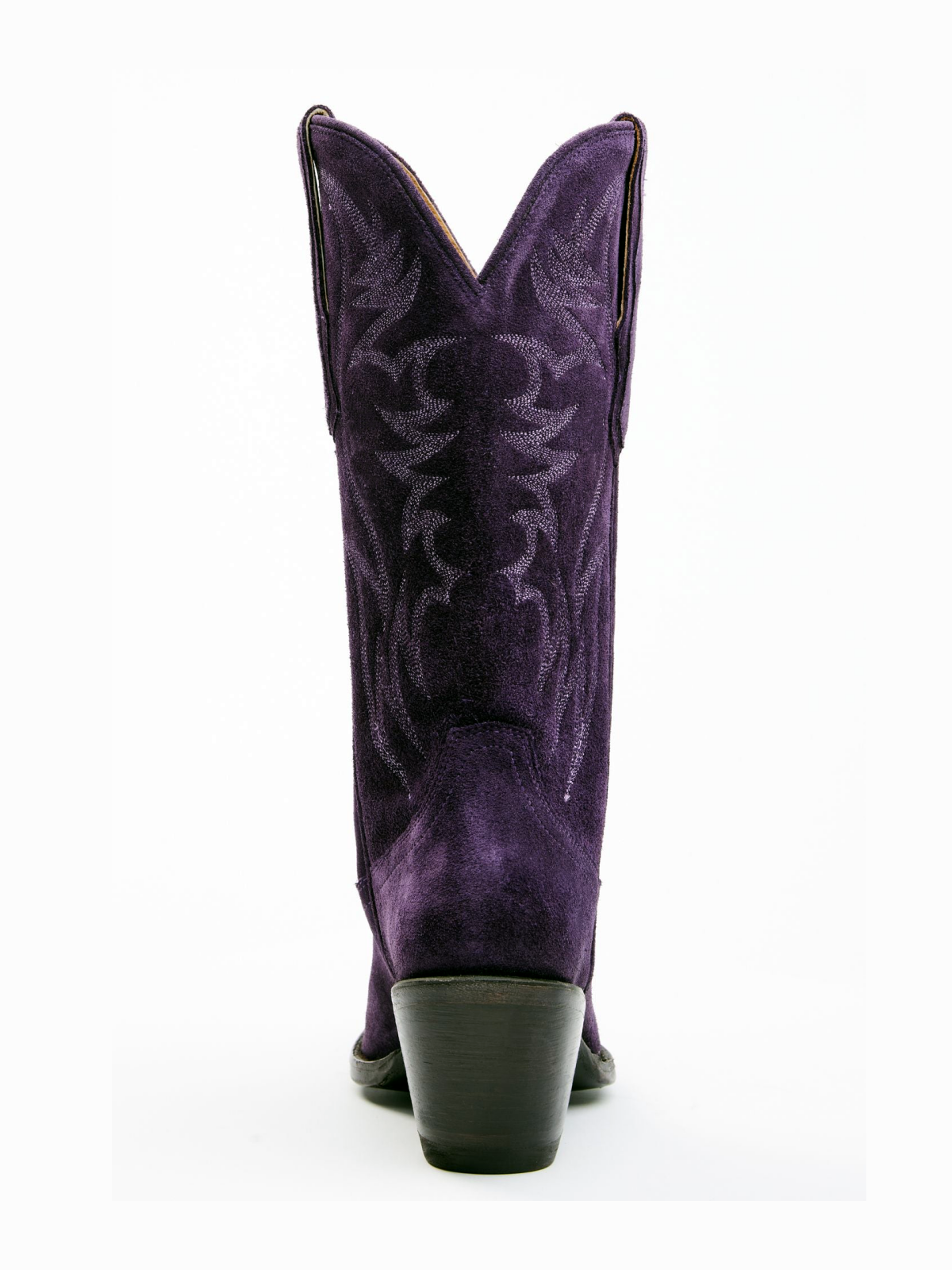 Faux Suede Wings Embroidery Pointed-Toe Wide Mid Calf Tall Cowgirl Boots - Purple