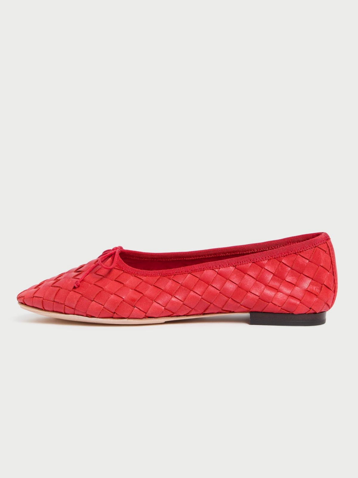 Red Almond-Toe Bow Woven Ballet Flats