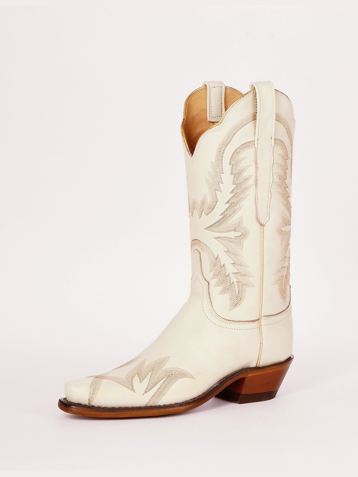 Cream Embroidery Snip-Toe Wide Mid Calf Western Boots Cowgirl Tall Boots