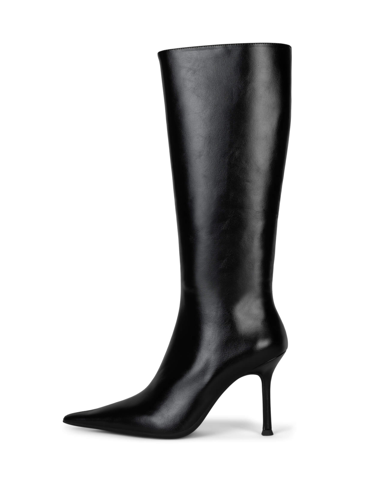 Black Full-Zip Pointed-Toe Mid Calf Stiletto Boots