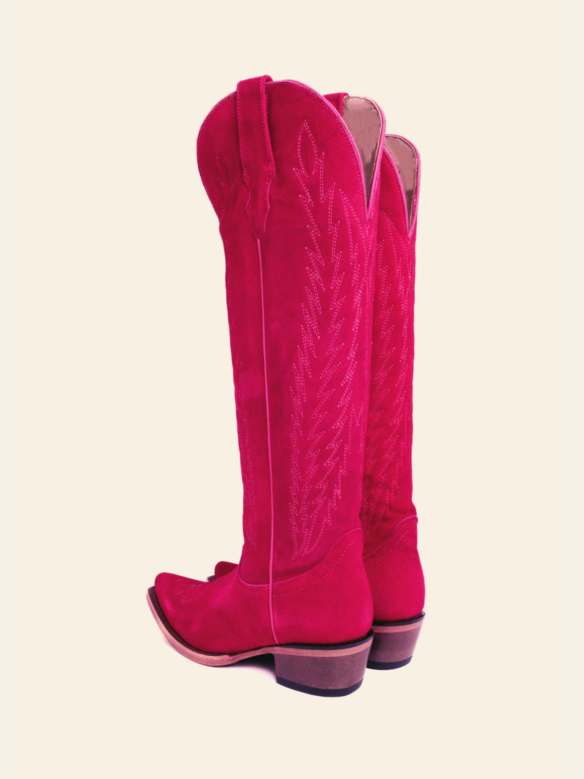 Fuchsia Faux Suede Embroidery Half Zip Cowgirl Boots Mid Calf Western Tall Boots