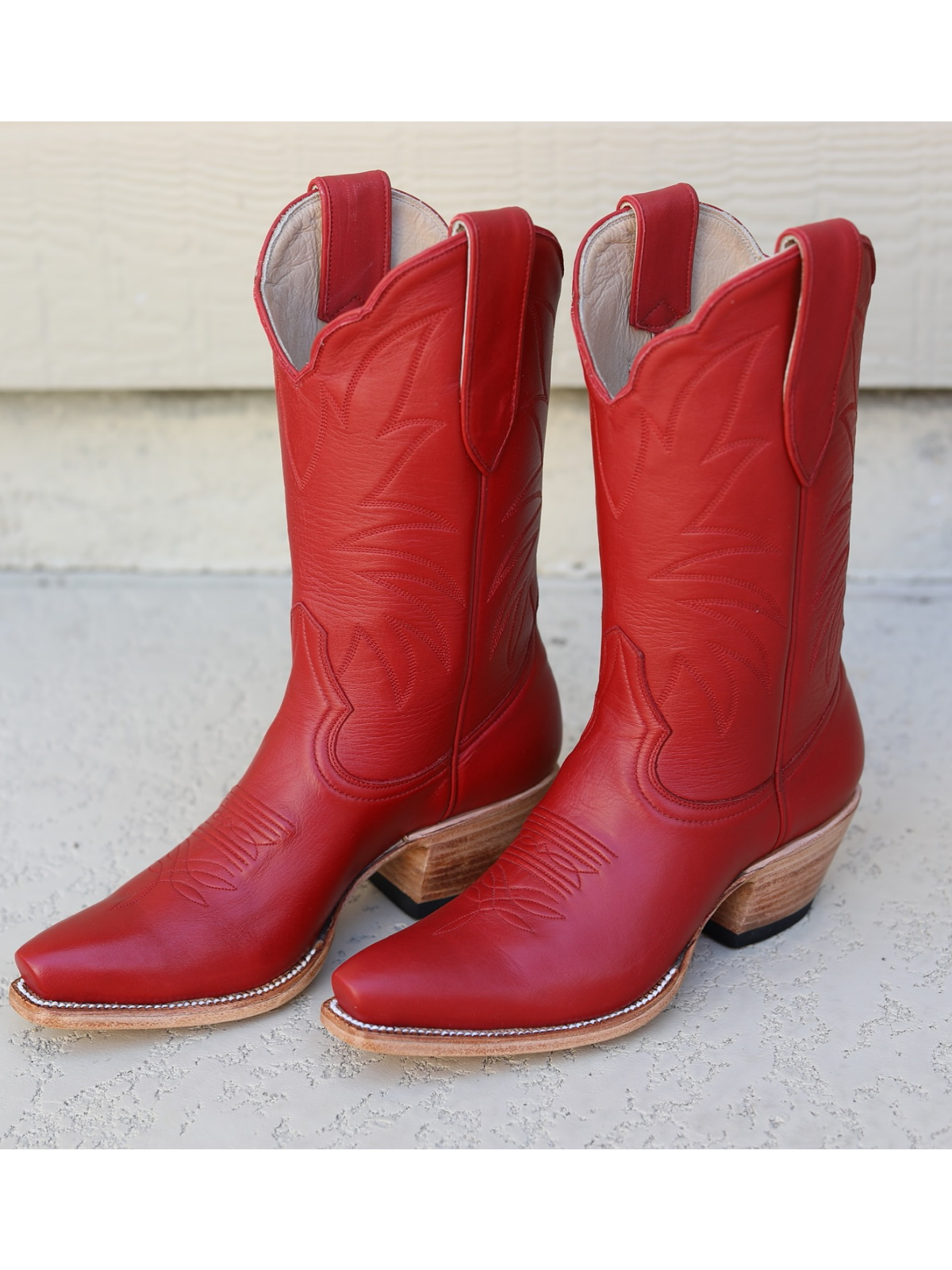 Western Embroidery Snip-Toe Mid Wide Calf Cowgirl Boots - Chestnut