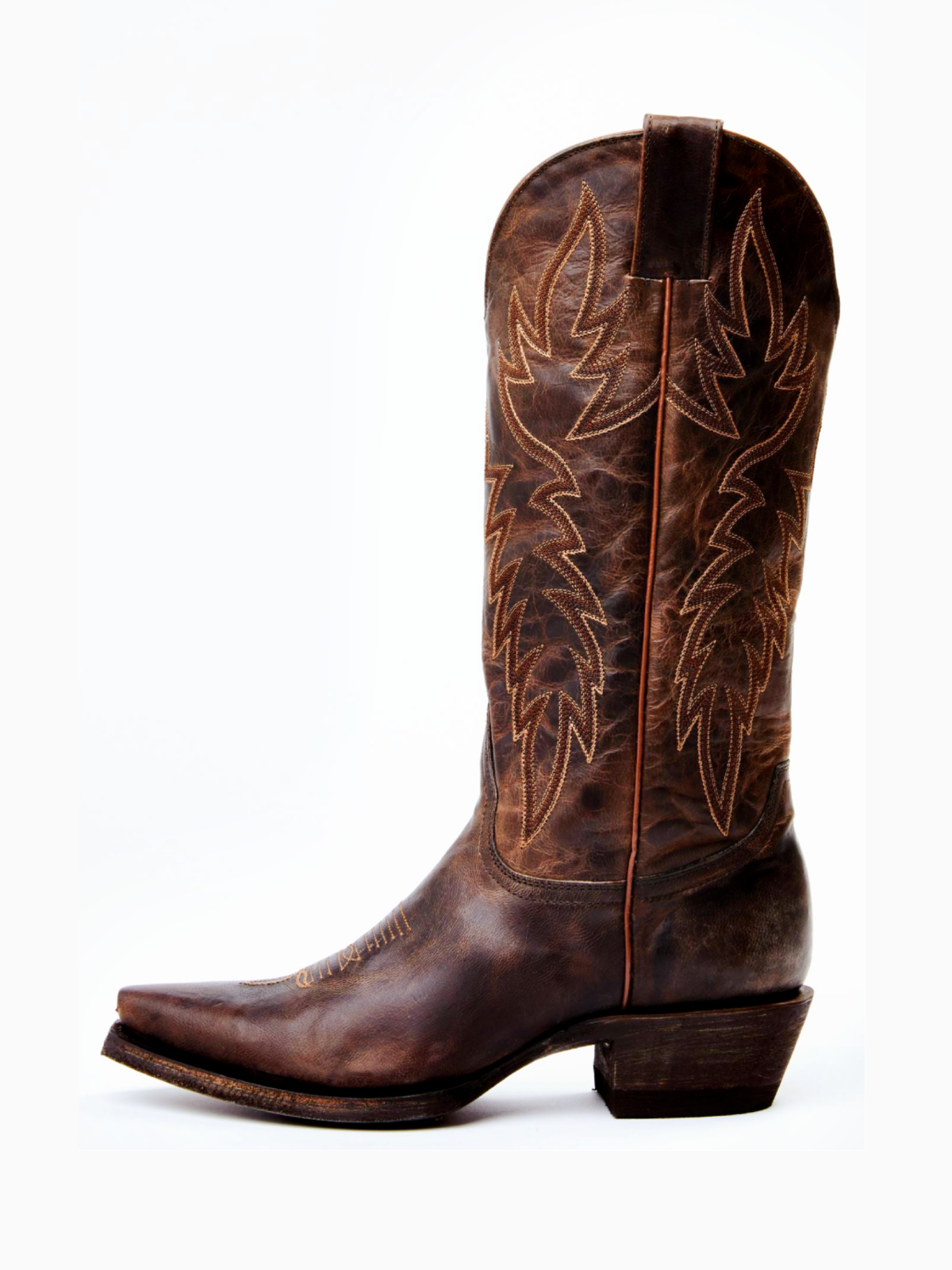 Classic Embroidery Snip-Toe Wide Mid Calf Tall Cowgirl Boots - Chocolate