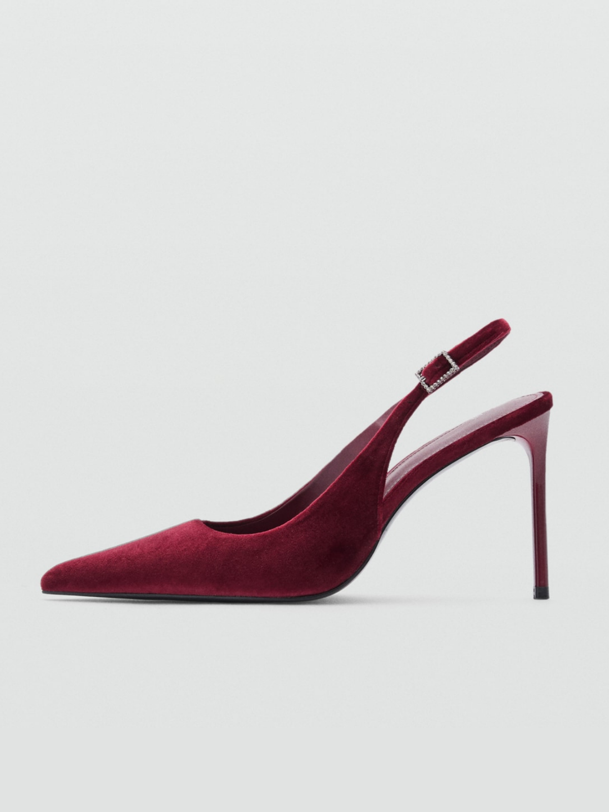 Red Velvet Pointed-Toe Slingback Buckle High Heels