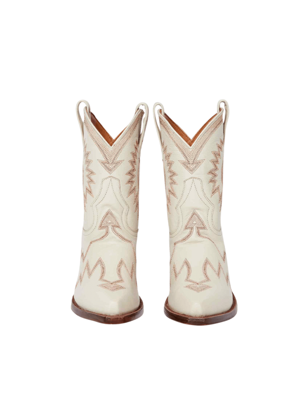 Jagged Embroidery Snip-Toe Wide Mid Calf Cowgirl Boots - Cream