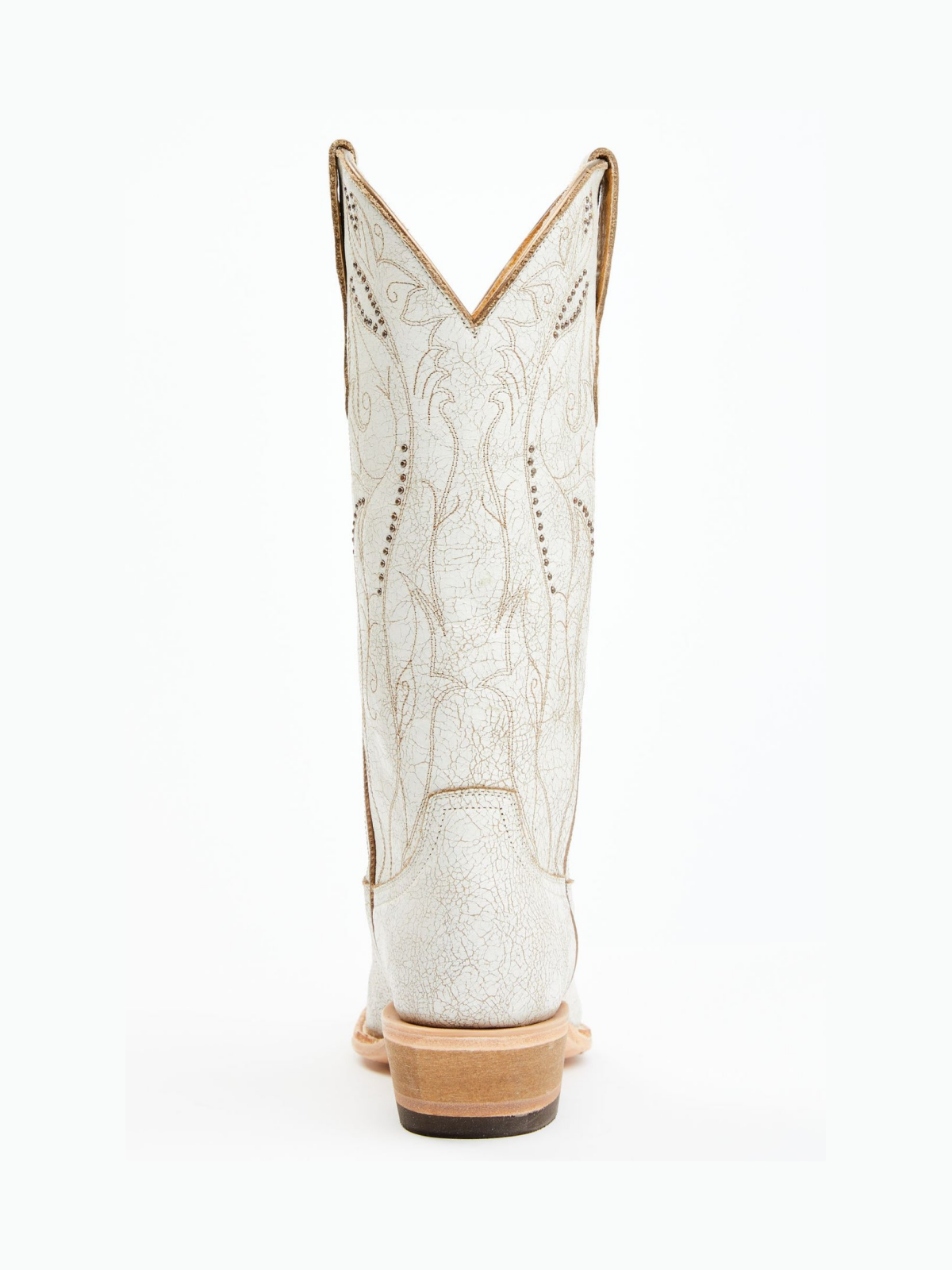 Distressed White Snip-Toe Embroidery Studded Wide Mid Calf Tall Cowgirl Boots