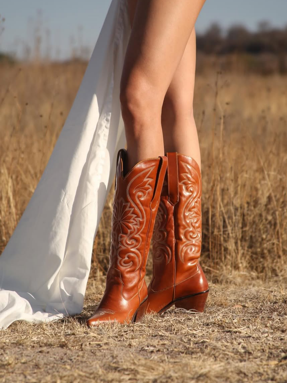 Fancy Embroidery Snip-Toe Wide Mid Calf Cowgirl Boots - Camel