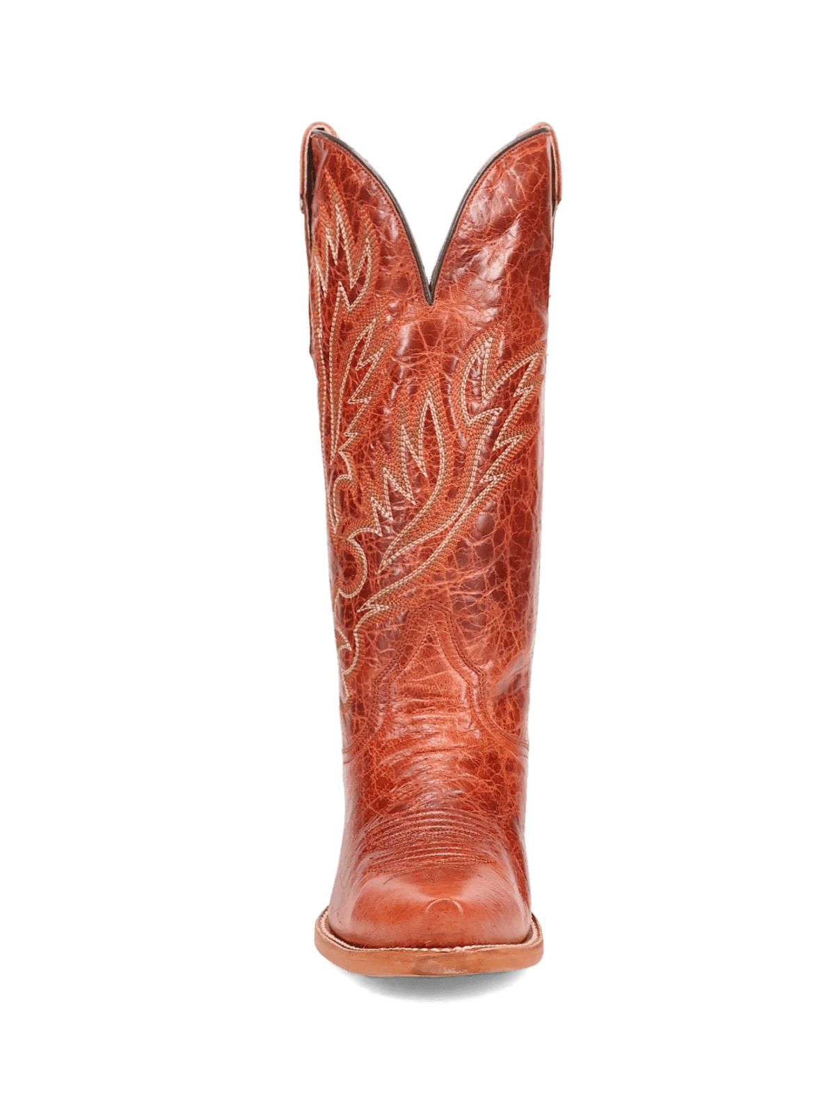 Distressed Orange Snip-Toe Classic Embroidery Wide Mid Calf Cowgirl Boots