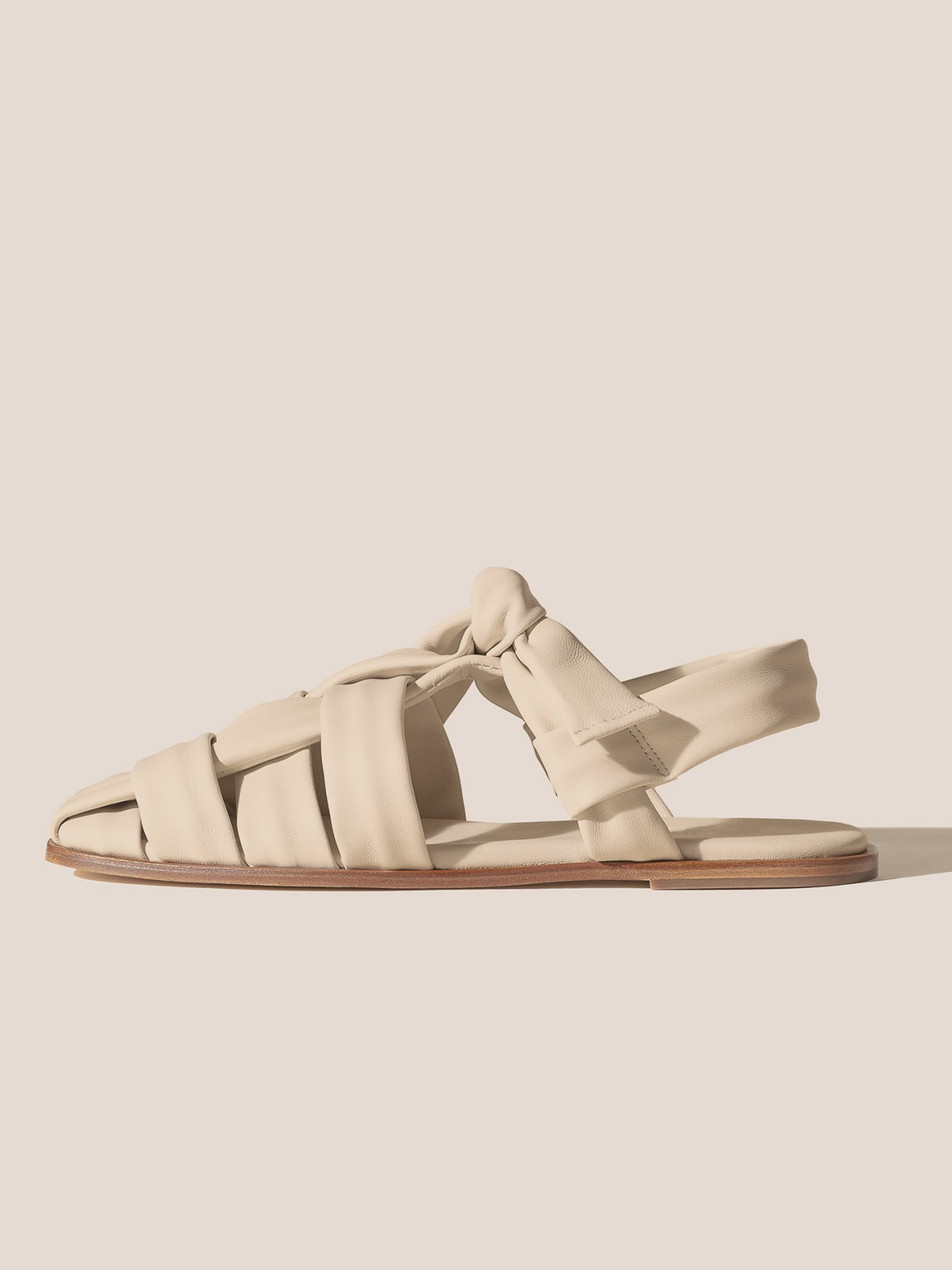 Ivory Interwoven Square-Toe Flats Sandals With T-Strap Knotted Bow