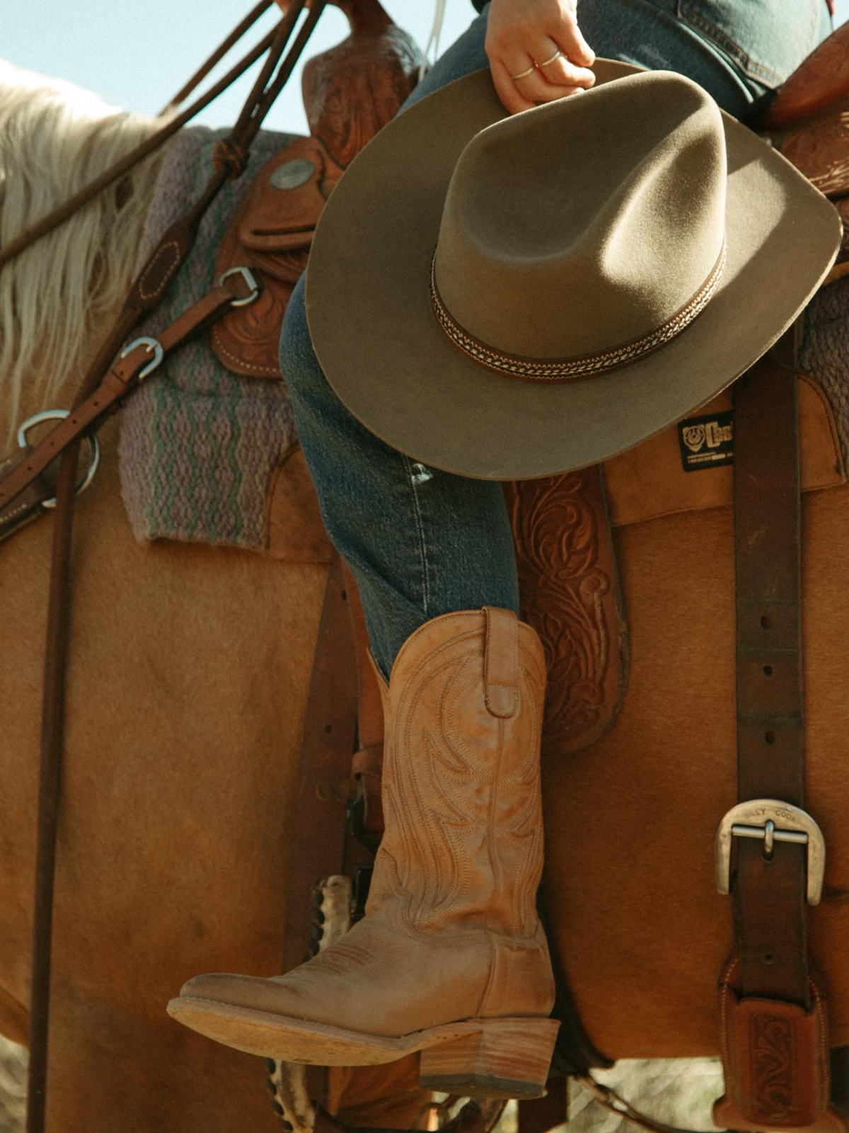 Padded Almond-Toe Embroidery Wide Mid Calf Cowgirl Boots - Tan