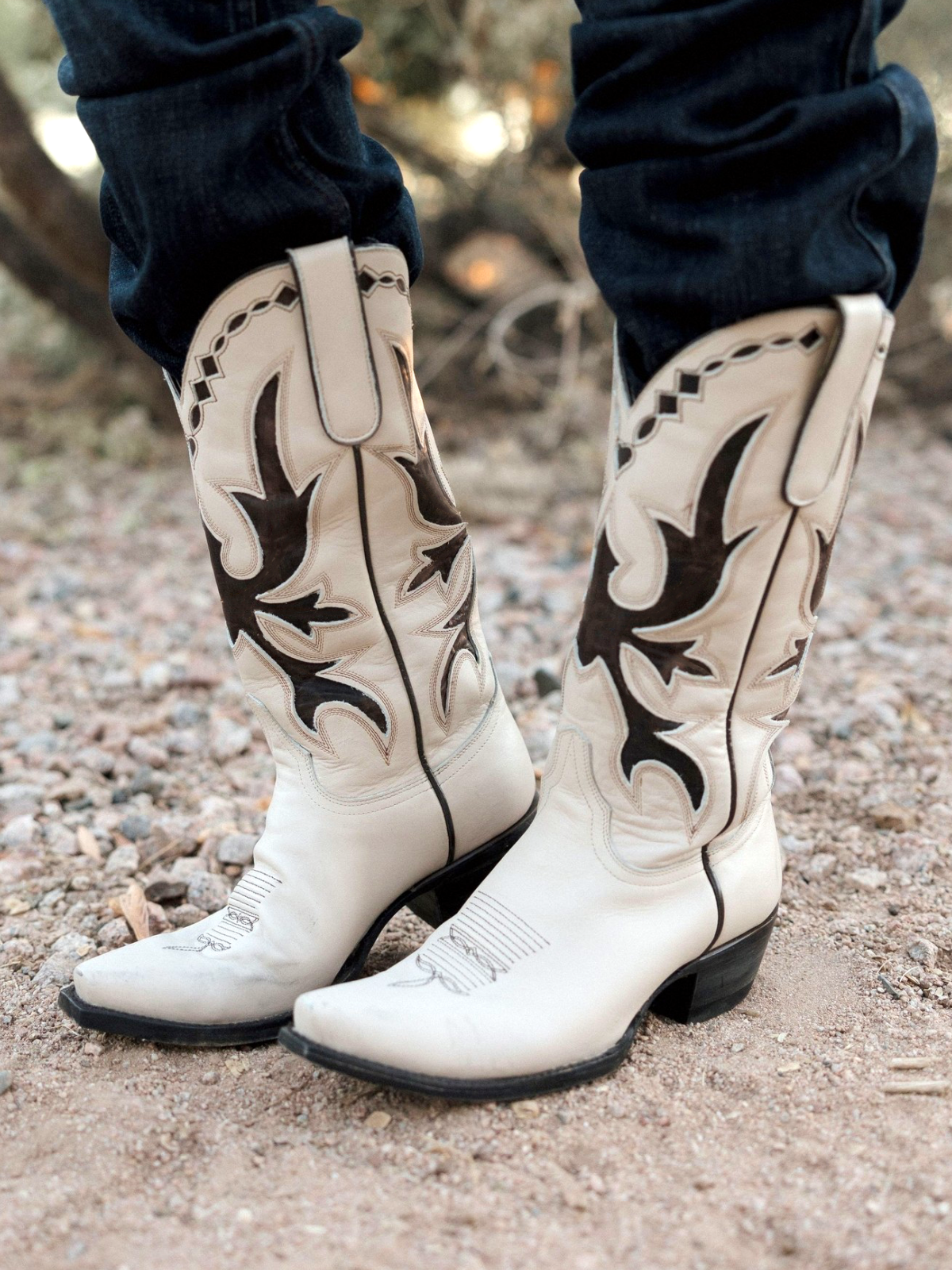 Ivory Snip-Toe Classic Inlay Embroidery Wide Mid Calf Cowgirl Boots