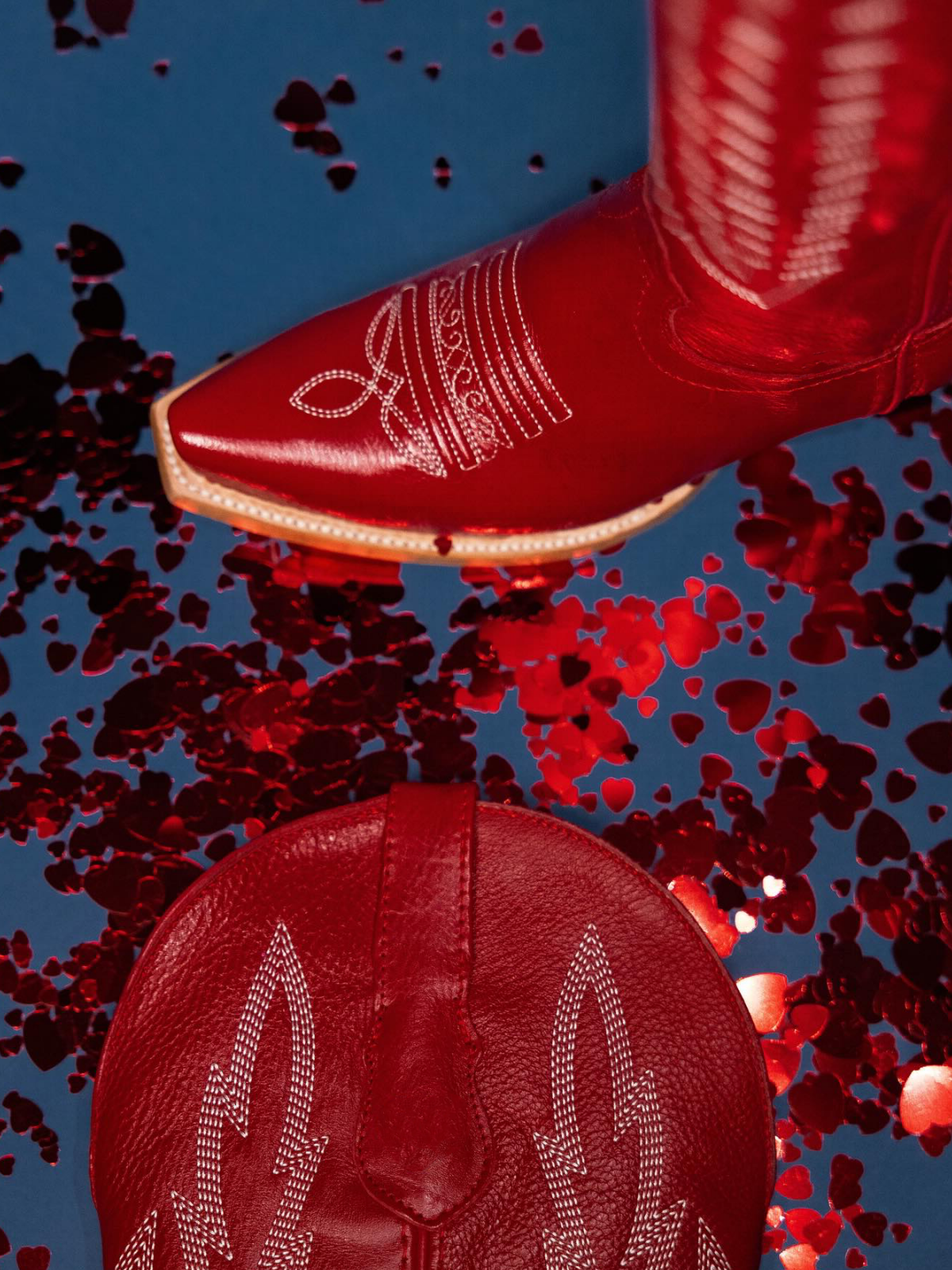 Red Snip-Toe Half-Zip Western Embroidery Knee High Cowgirl Boots