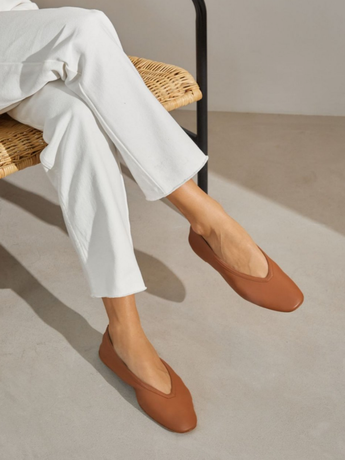 Burnt Orange Vegan Leather Square Toe Slip-On Ballet Flats