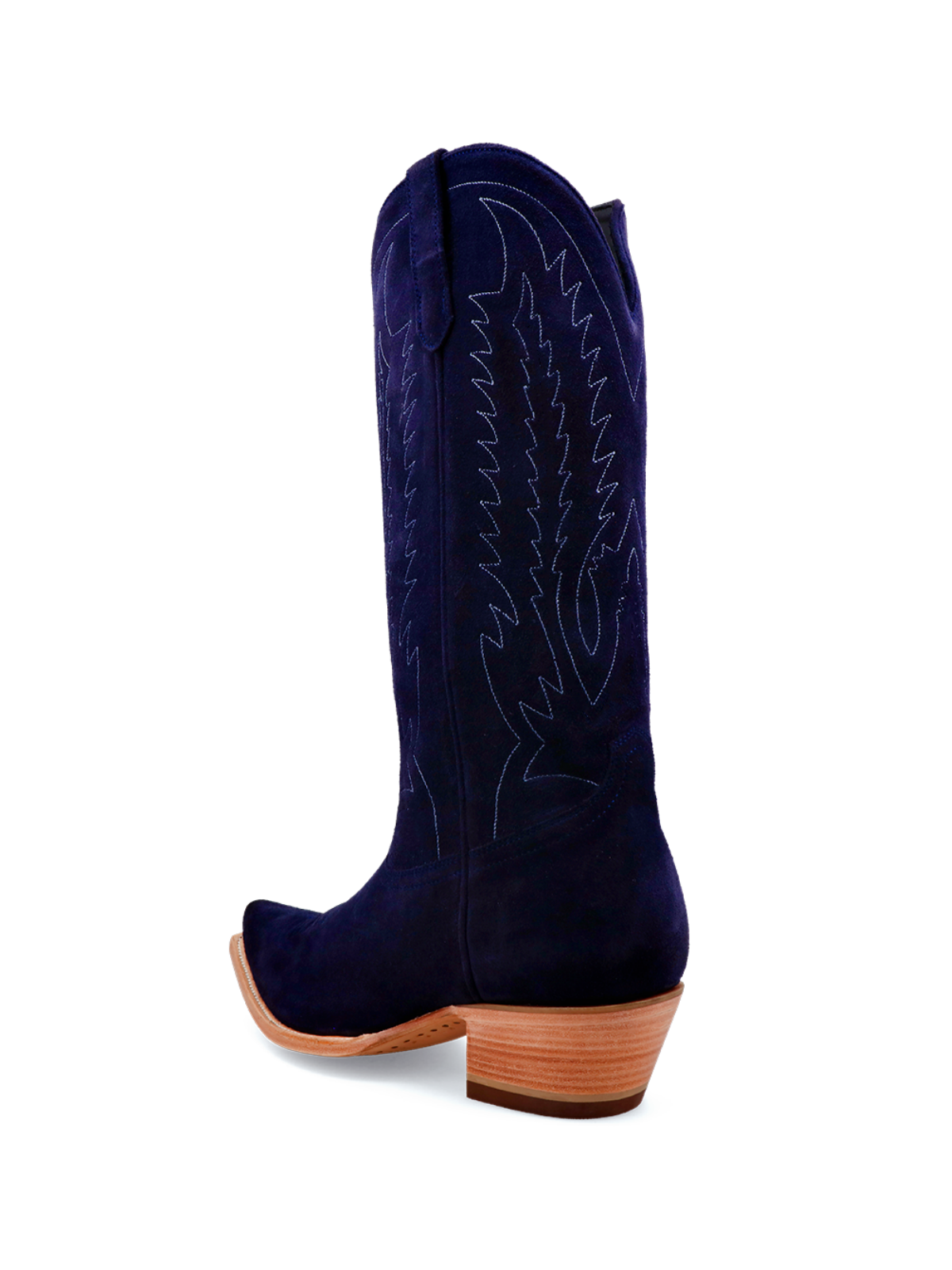 Navy Blue Faux Suede Embroidery Snip-Toe Wide Mid Calf Western Boots Cowgirl Tall Boots