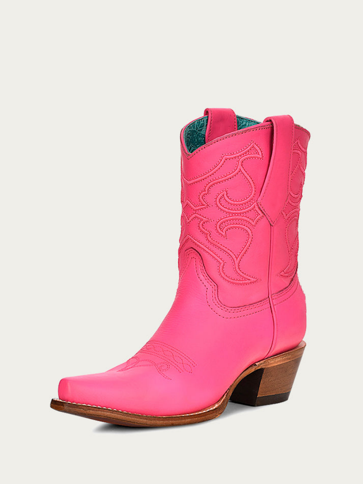 Hot Pink Snip-Toe Embroidery Wide Mid Calf Cowboy Boots For Women