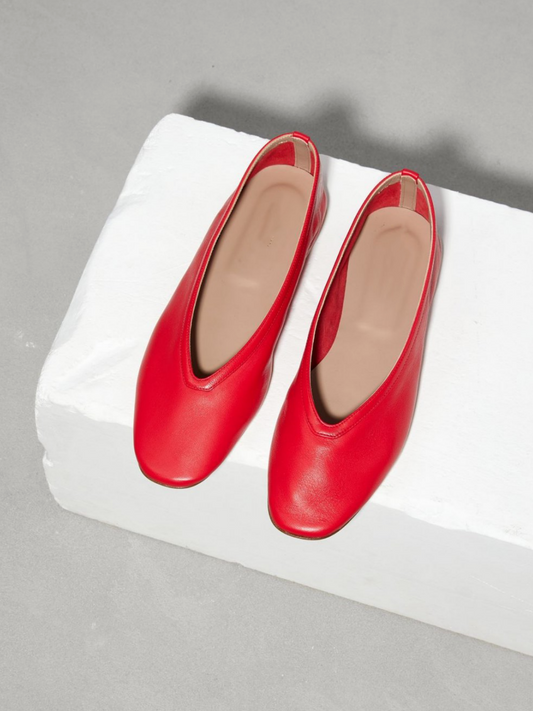 Red Square Toe Vegan Leather Slip-On Ballet Flats