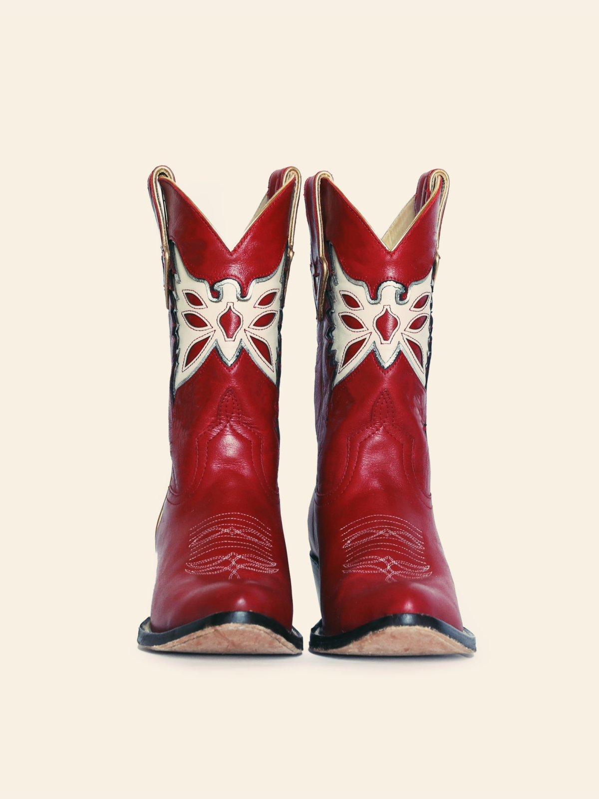 Red Thunderbird Inlay Almond-Toe Wide Mid Calf Western Cowgirl Boots