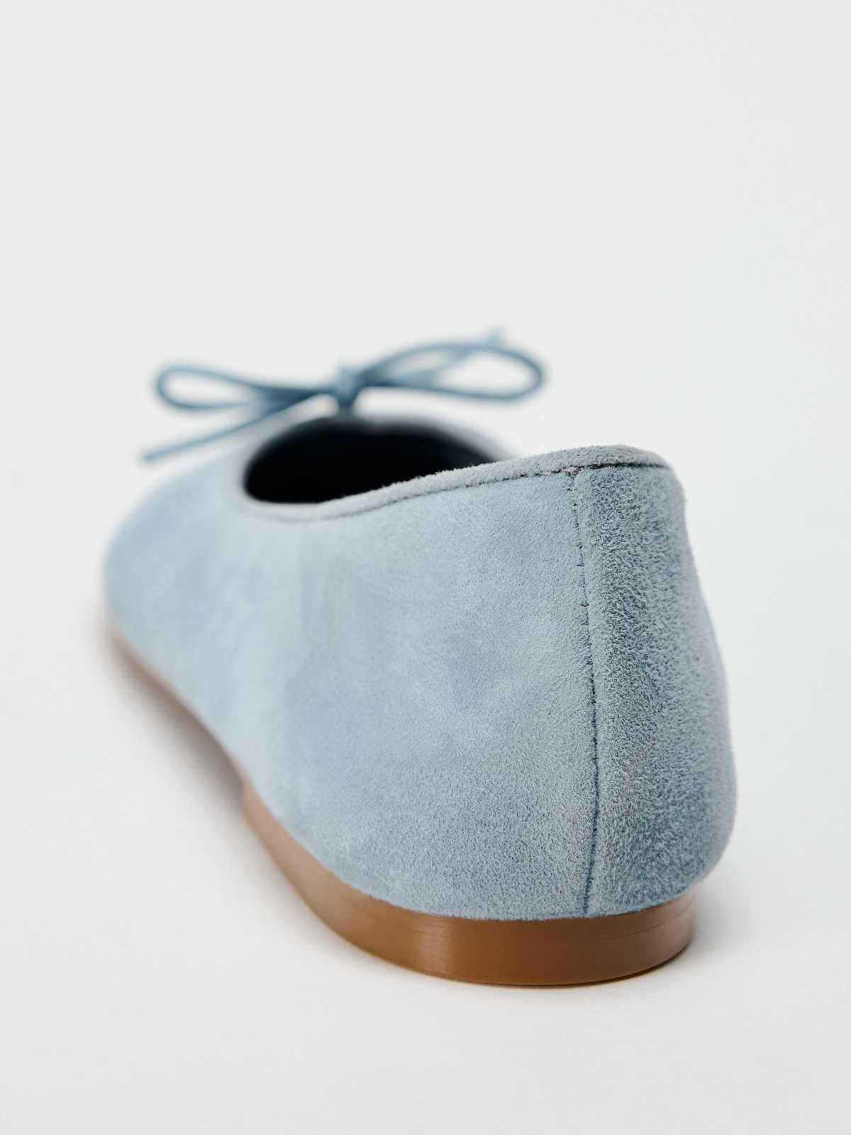 Blue Faux Suede Round-Toe Bow Ballet Flats