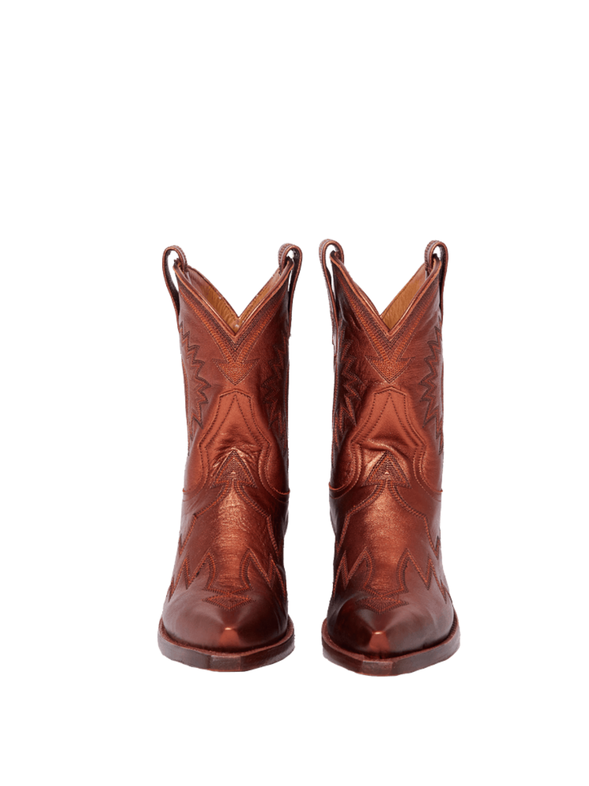 Metallic Embroidery Snip-Toe Wide Mid Calf Cowgirl Boots - Burnt Orange