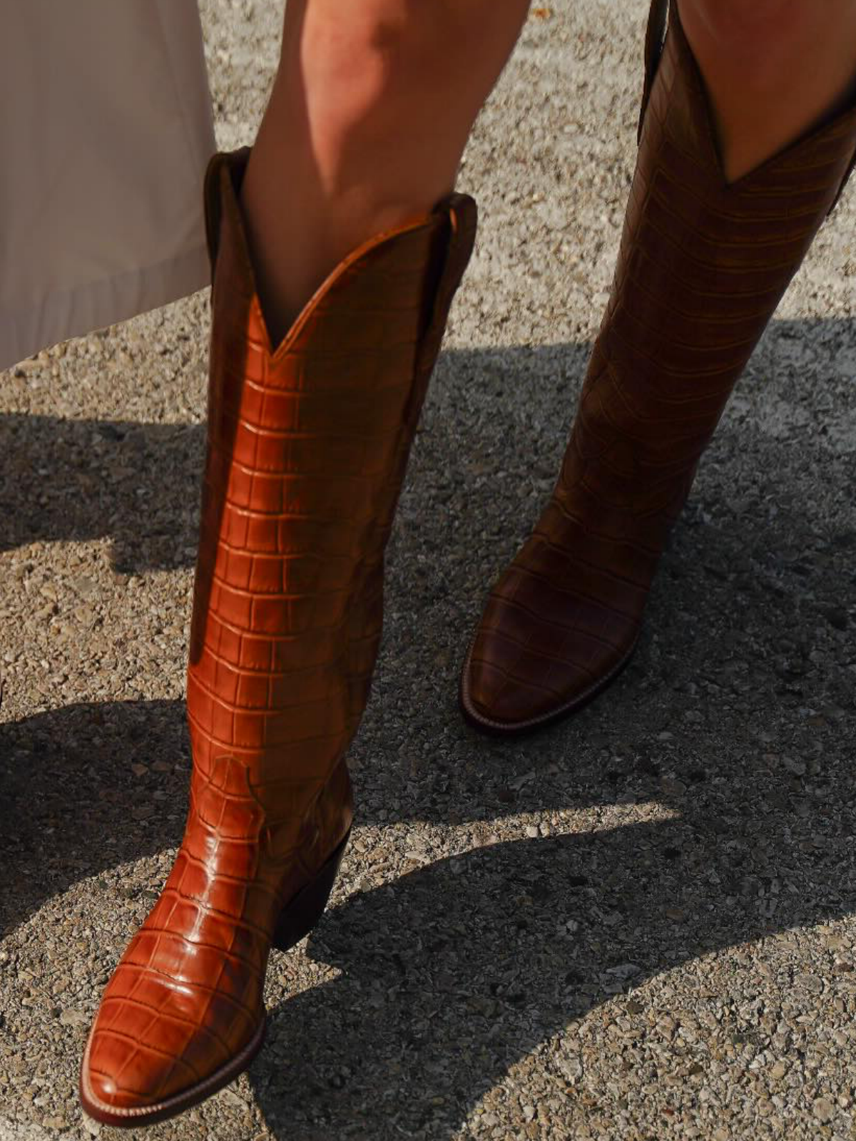 Cognac Croco Print Round-Toe Wide Knee High Cowgirl Boots