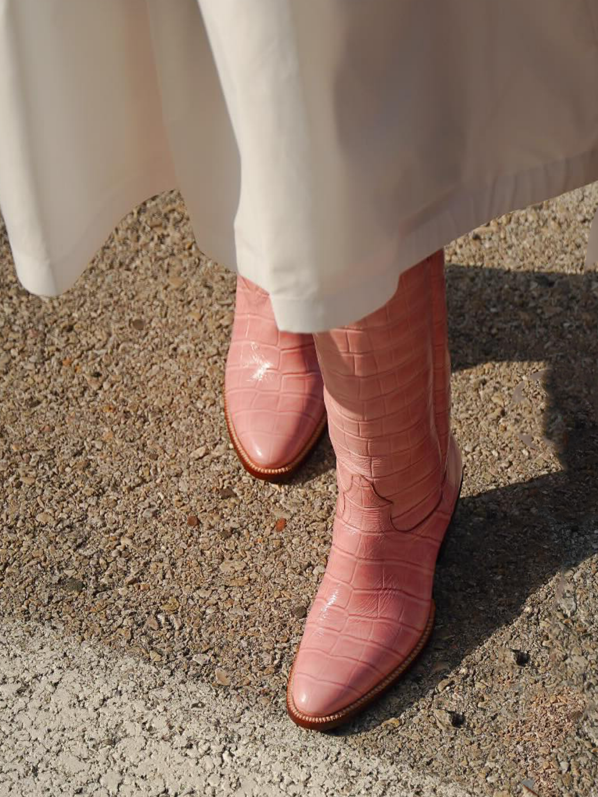 Pink Croco Print Round-Toe Wide Knee High Cowgirl Boots