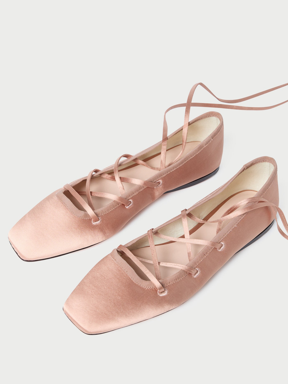 Blush Pink Cloth Square-Toe Lace-Up Ballet Flats Fuchsia Boots Blush Pink Cloth Square-Toe Lace-Up Ballet Flats Fuchsia Boots