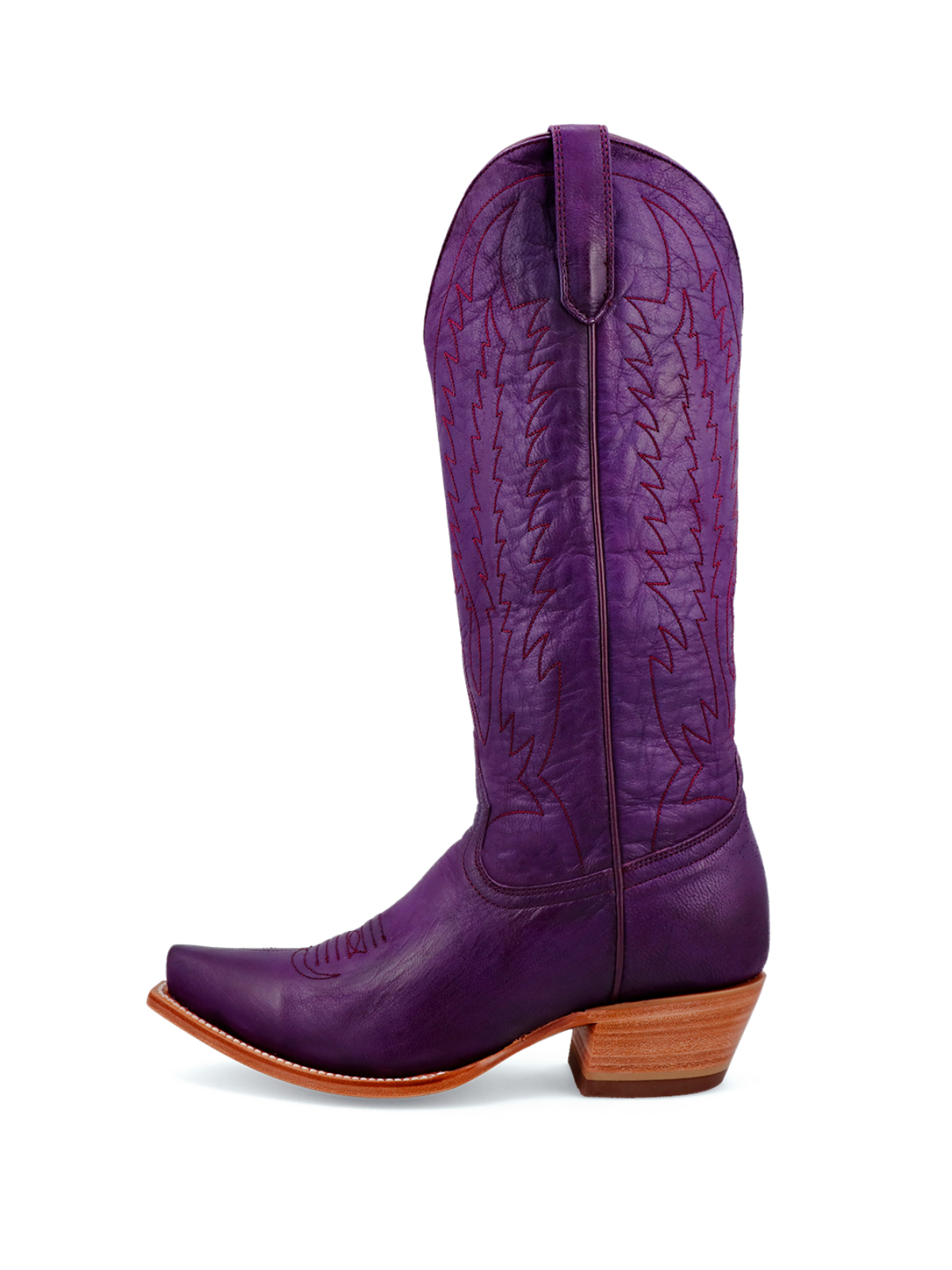 Purple Distressed Embroidery Snip-Toe Wide Mid Calf Western Boots Cowgirl Tall Boots