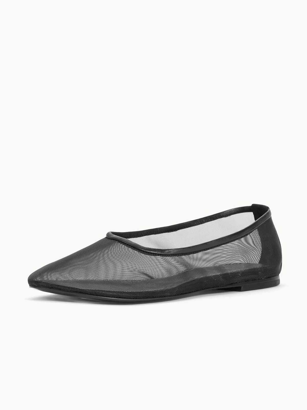 Black Round-Toe Slip-On Mesh Ballet Flats