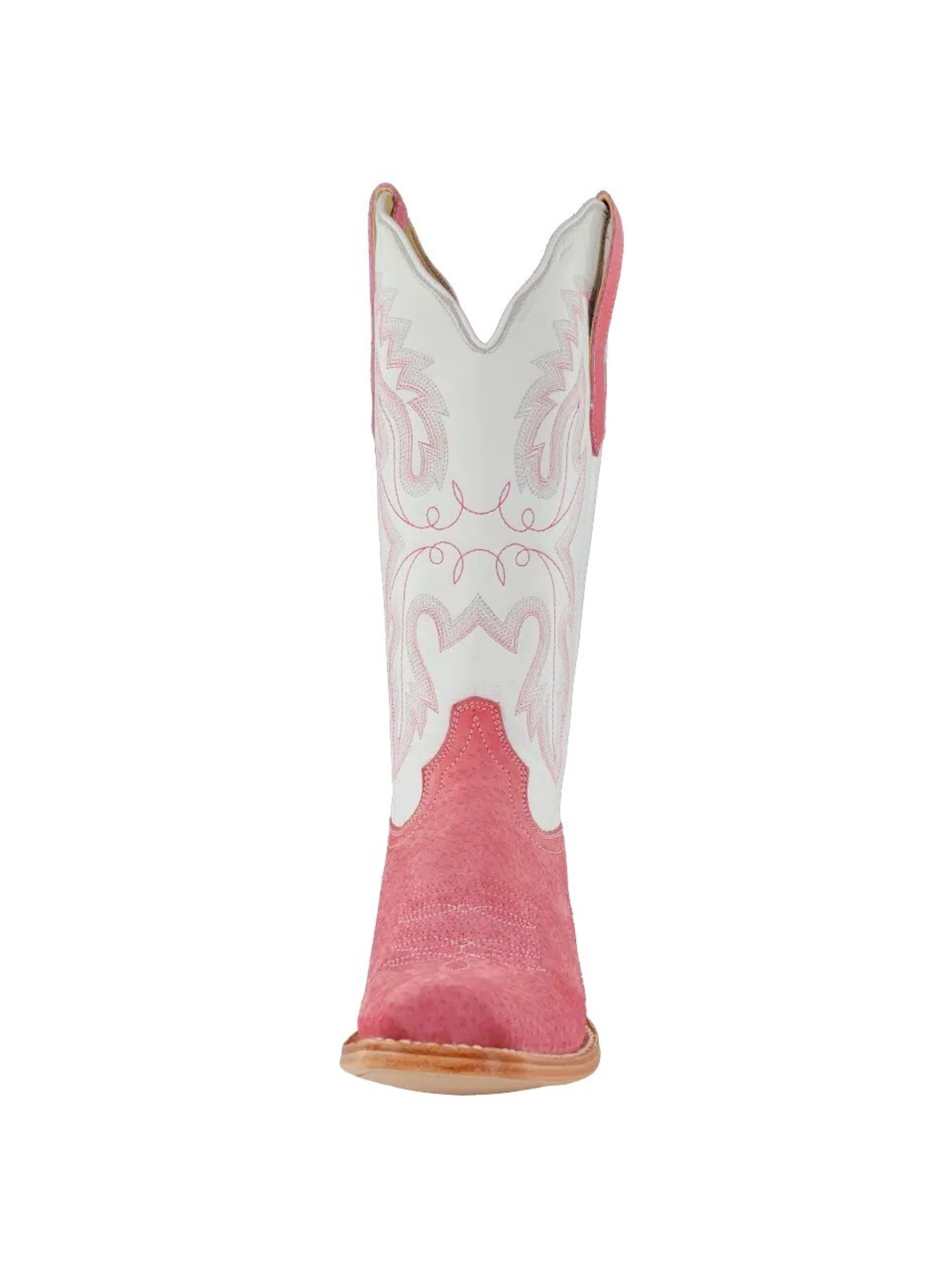 Contrast Rose Pink Faux Suede And White Embroidery Square-Toe Wide Mid Calf Cowgirl Tall Boots