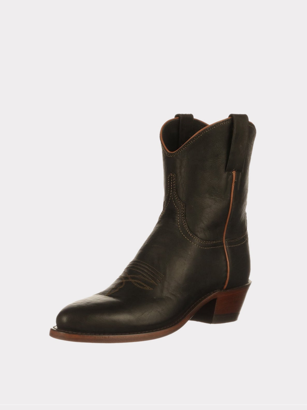 Black Almond-Toe Wide Mid Calf Western Boots For Women