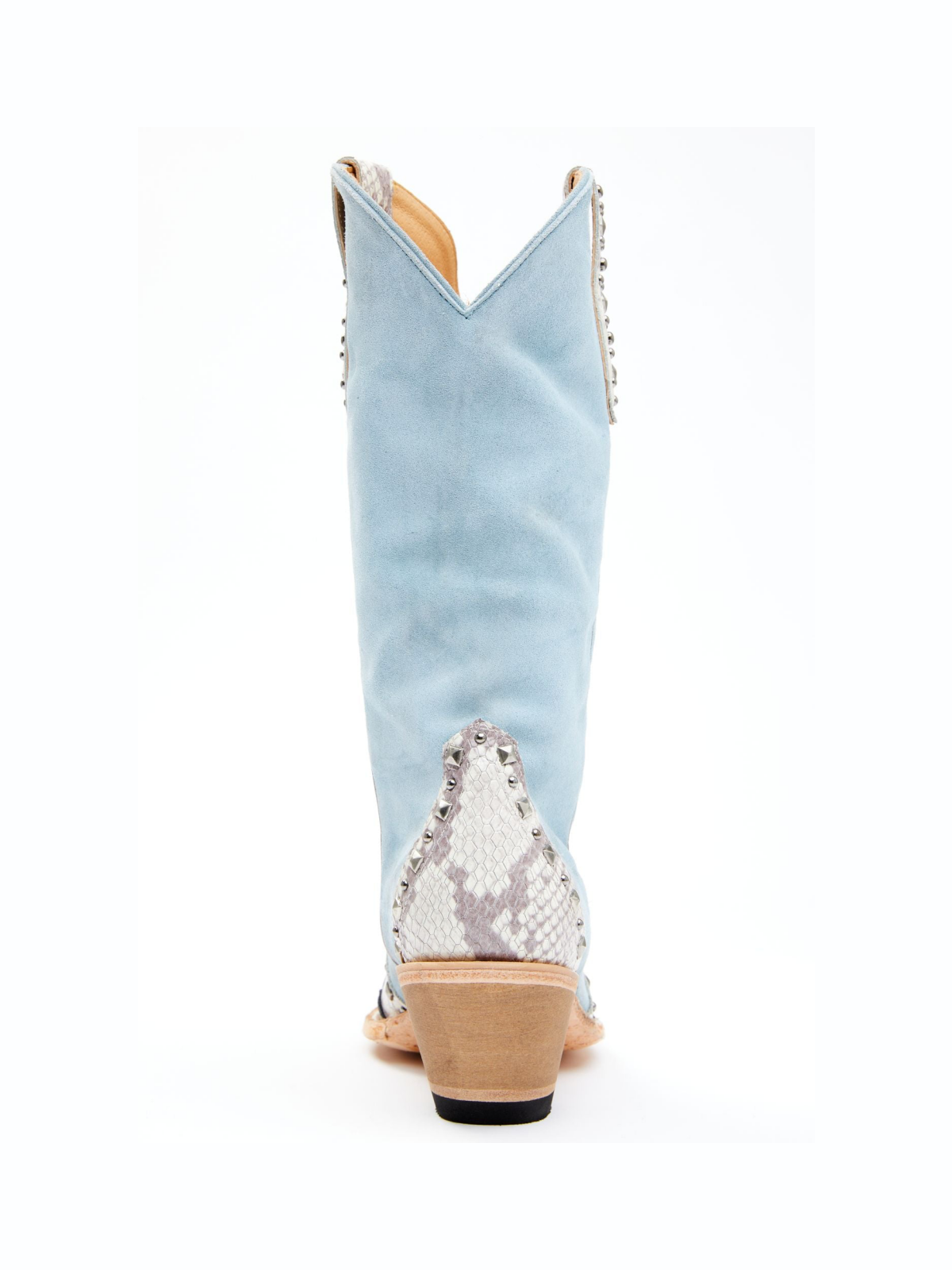 Contrast Snakeskin And Blue Faux Suede Studded Applique Snip-Toe Wide Mid Calf Cowgirl Boots