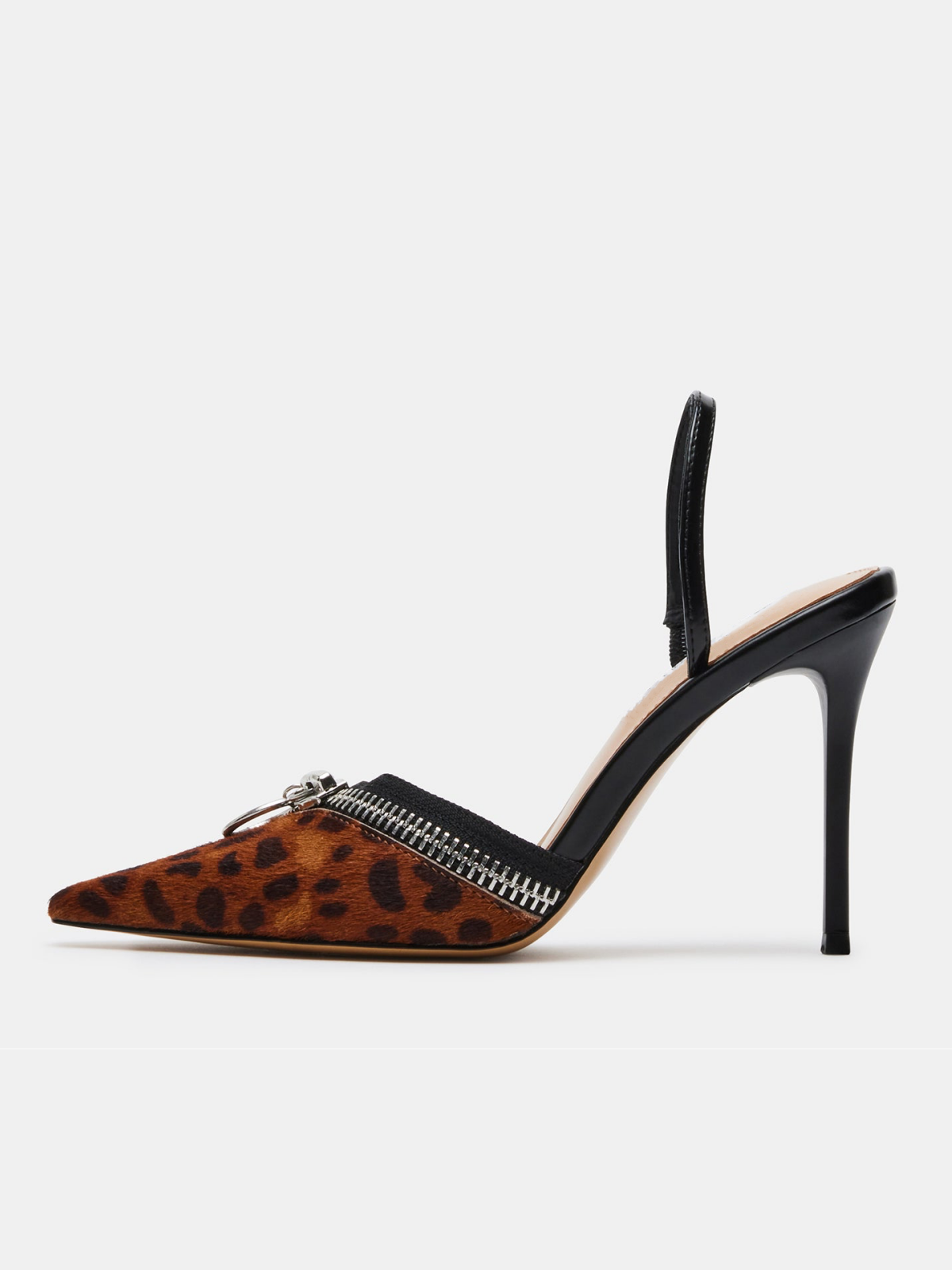 Leopard-Print Pony Hair Pointed-Toe Zipper High Heels