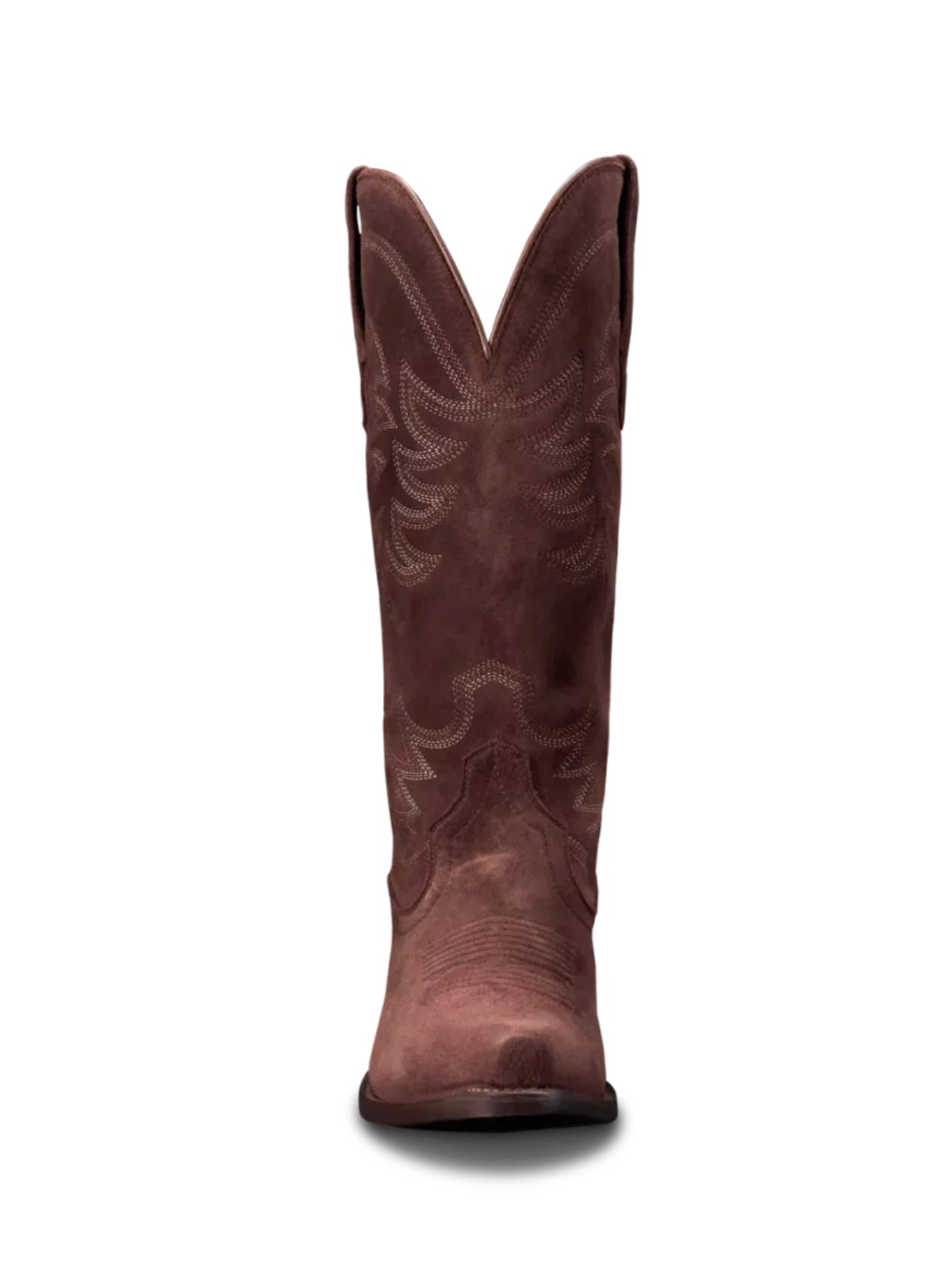 Coffee Faux Suede Snip-Toe Embroidery Wide Mid Calf Western Boots