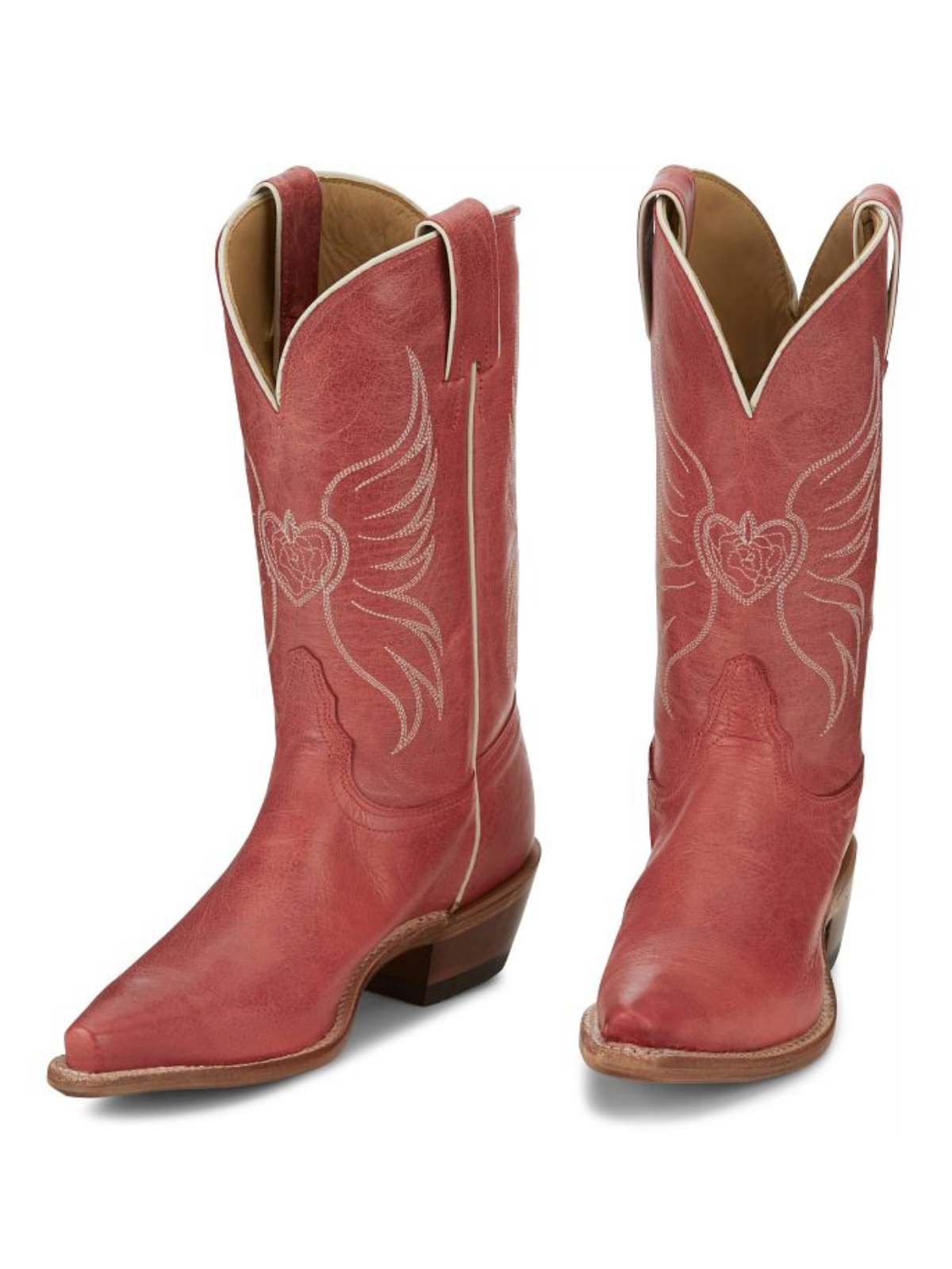 Ruby Red Snip-Toe Heart Embroidery Wide Mid Calf Tall Cowgirl Boots