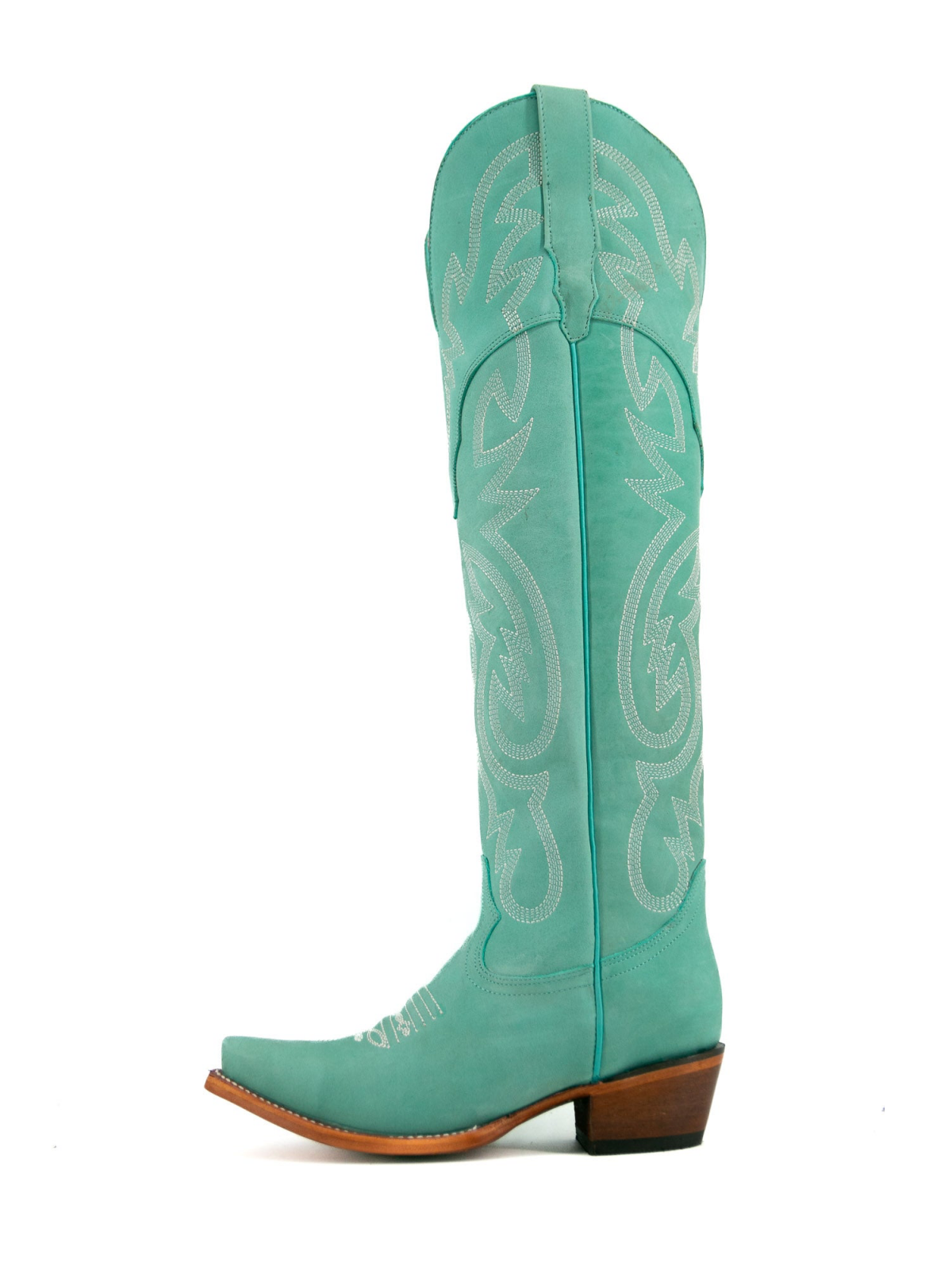 Green Snip-Toe Western Embroidery Half-Zip Knee High Cowgirl Boots