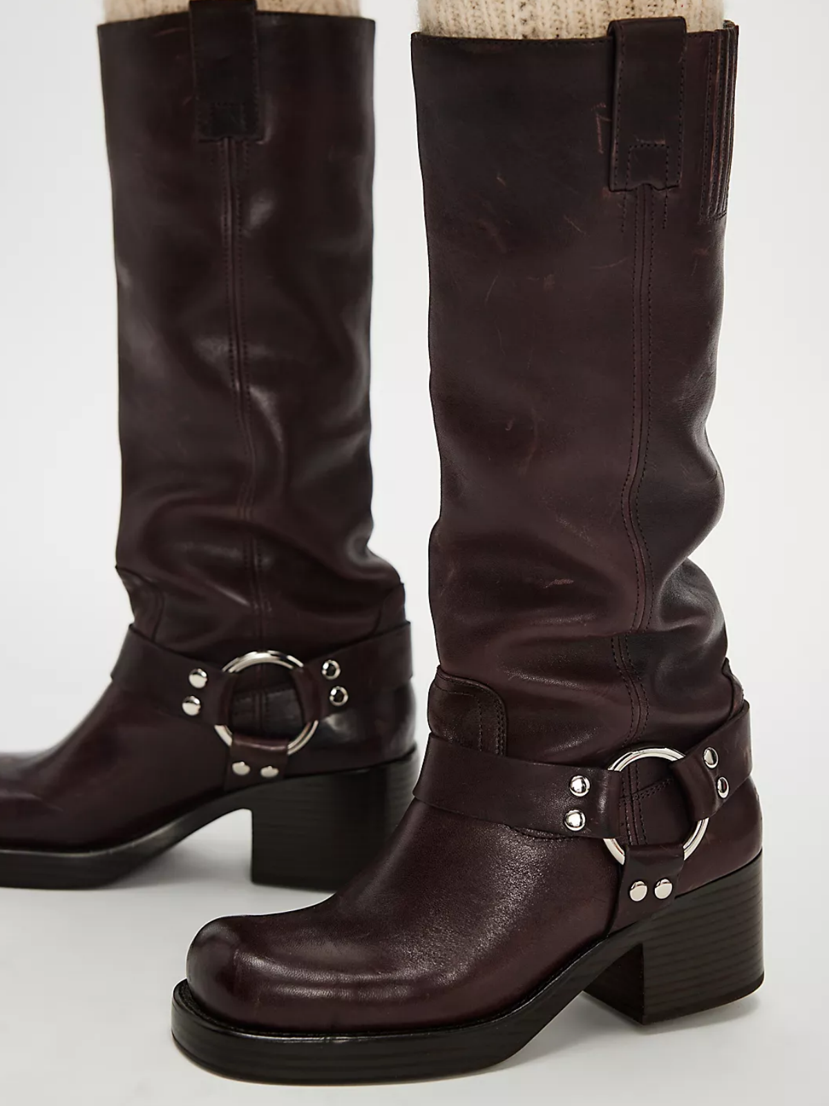 Chocolate Square-Toe Wide Mid Calf Cowgirl Boots With Starp